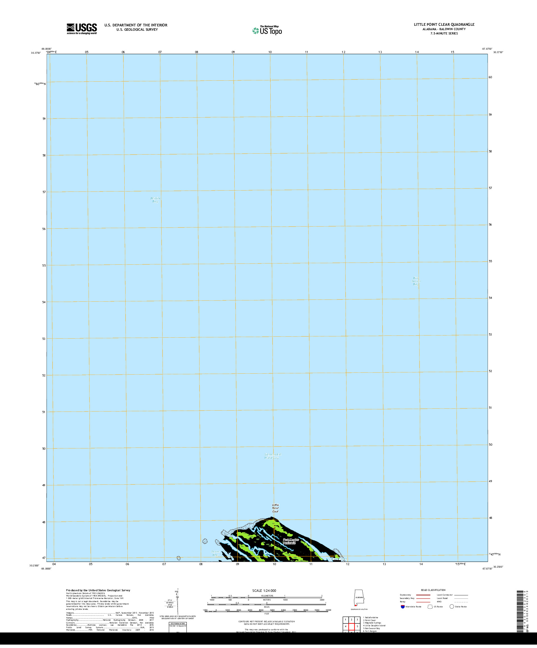 USGS US TOPO 7.5-MINUTE MAP FOR LITTLE POINT CLEAR, AL 2018