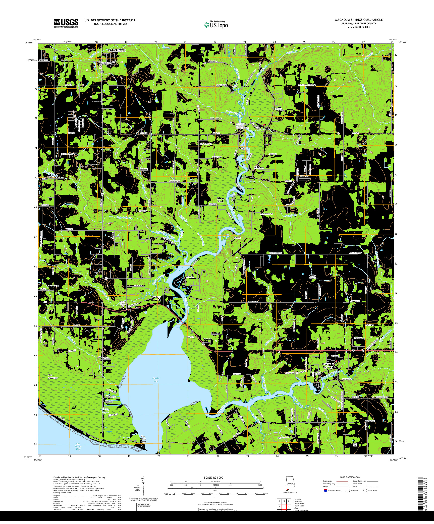 USGS US TOPO 7.5-MINUTE MAP FOR MAGNOLIA SPRINGS, AL 2018