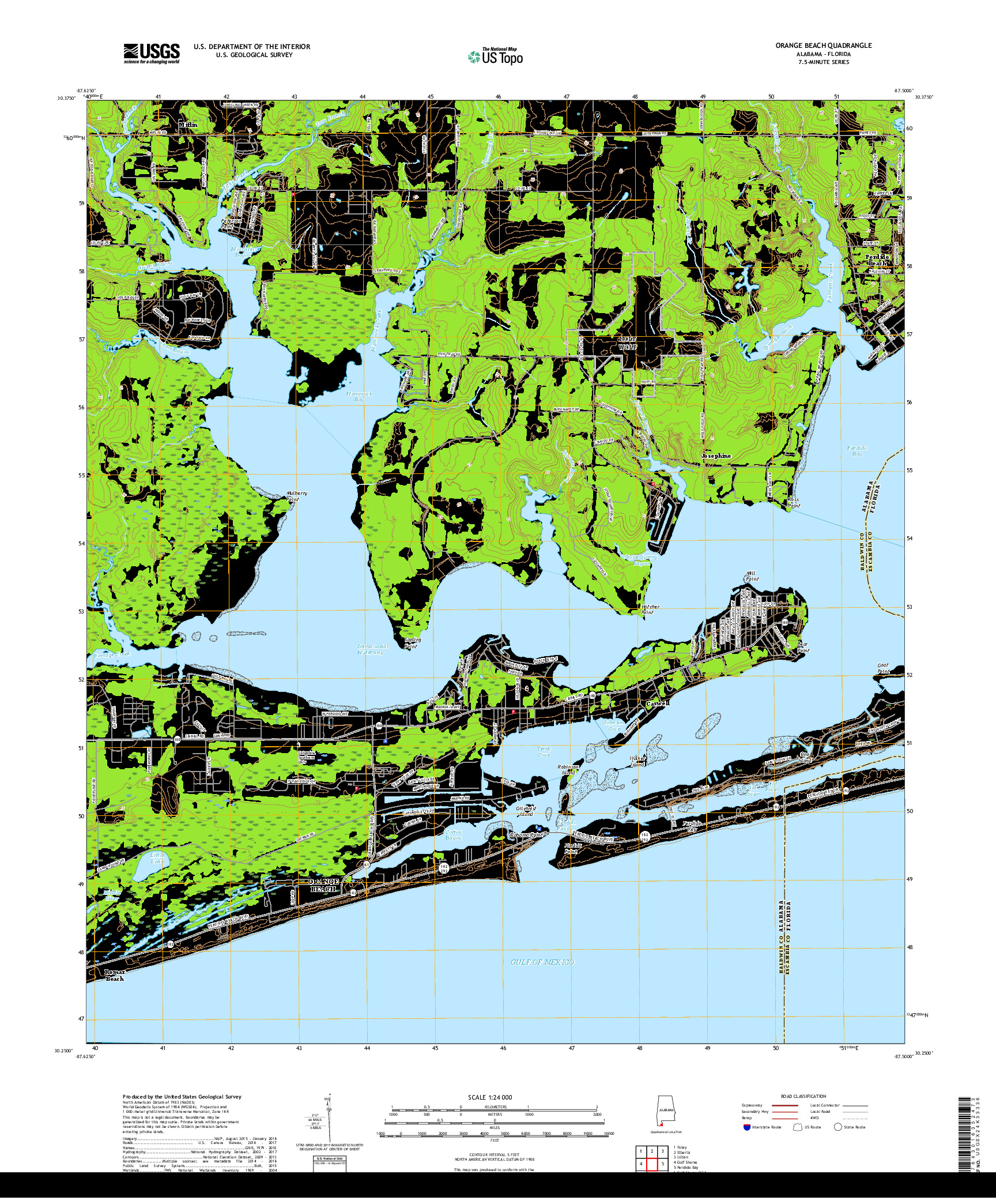 USGS US TOPO 7.5-MINUTE MAP FOR ORANGE BEACH, AL,FL 2018