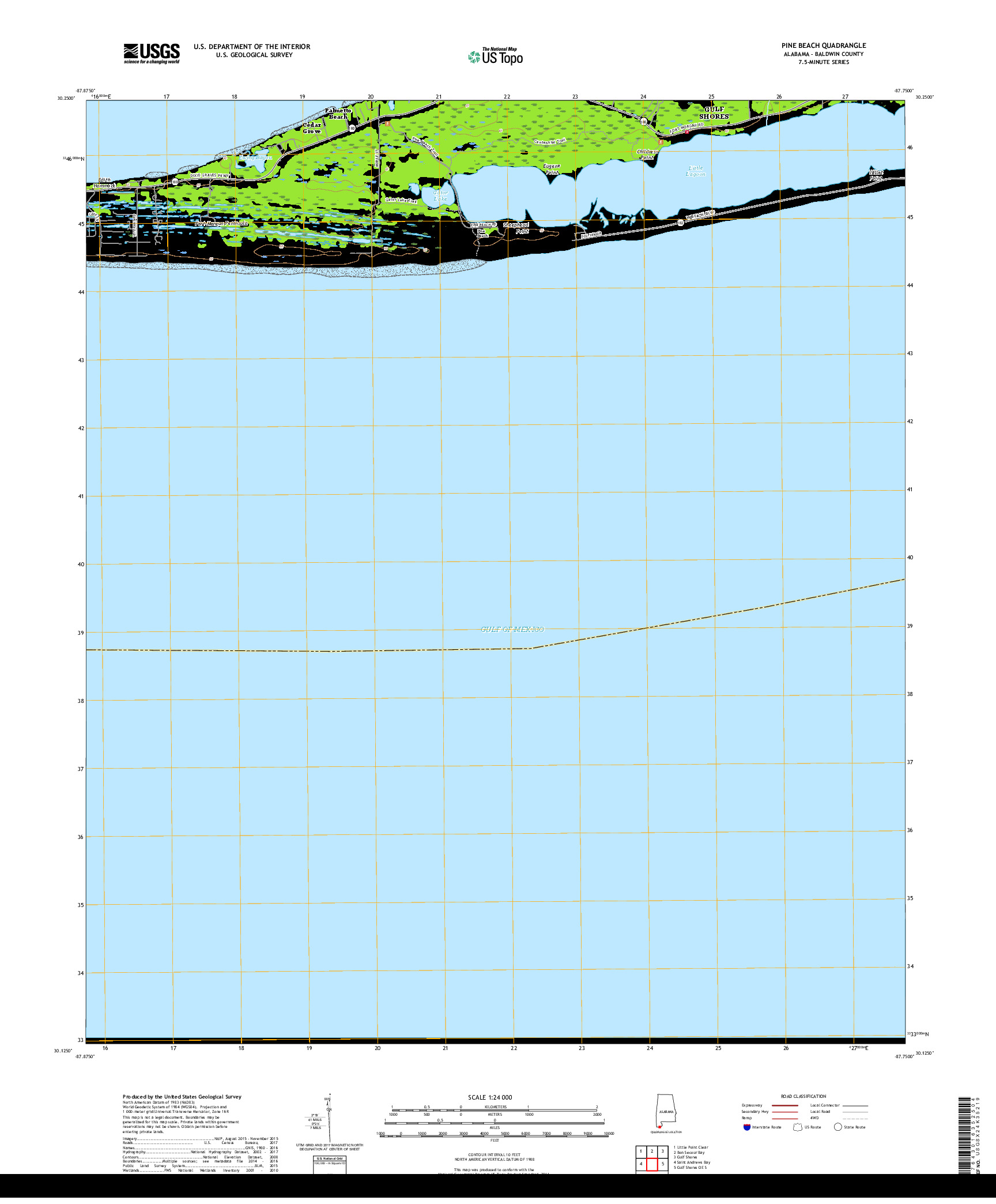 USGS US TOPO 7.5-MINUTE MAP FOR PINE BEACH, AL 2018