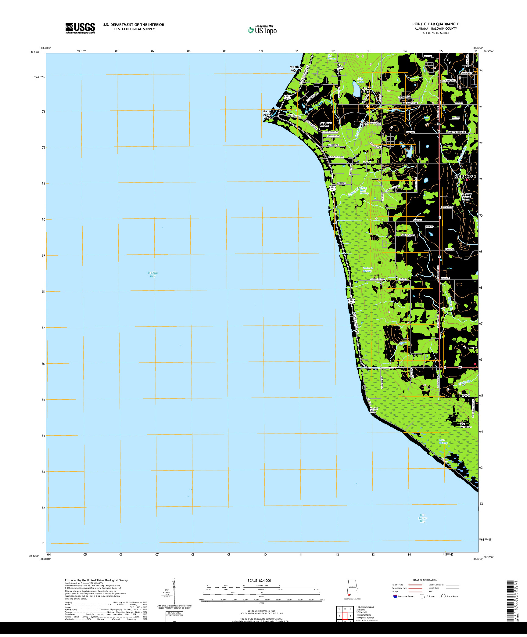 USGS US TOPO 7.5-MINUTE MAP FOR POINT CLEAR, AL 2018