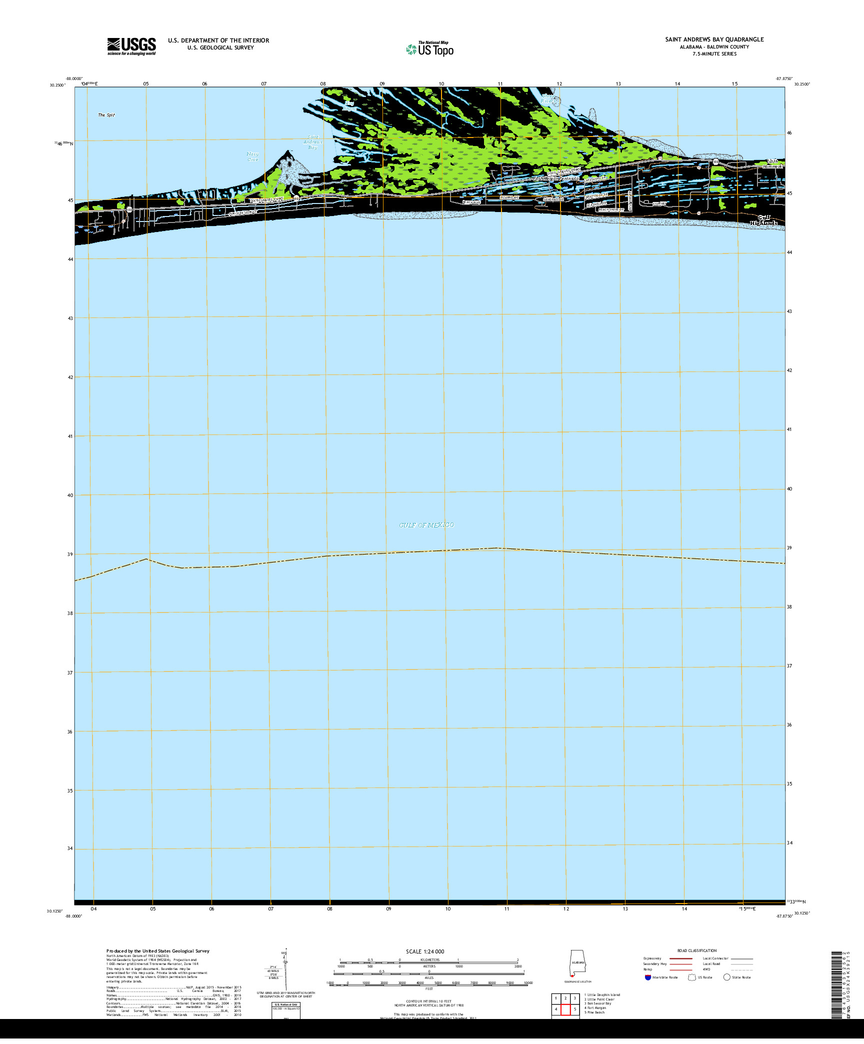 USGS US TOPO 7.5-MINUTE MAP FOR SAINT ANDREWS BAY, AL 2018