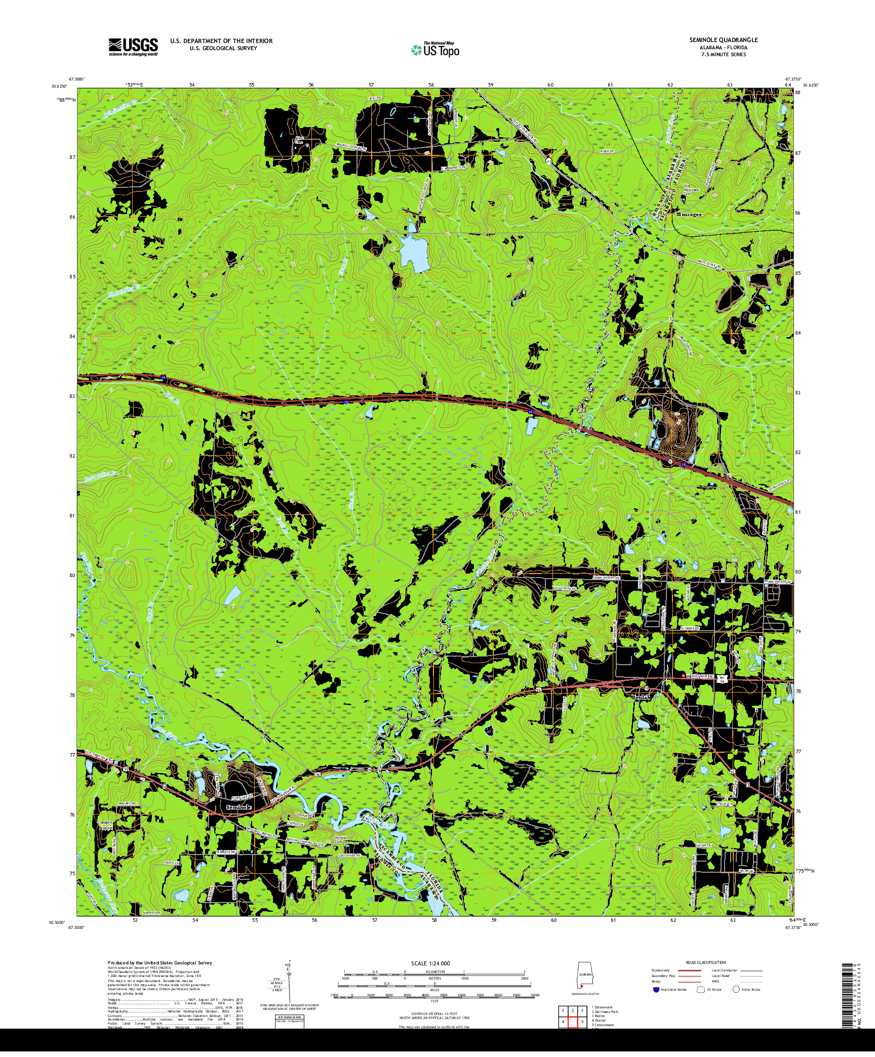 USGS US TOPO 7.5-MINUTE MAP FOR SEMINOLE, AL,FL 2018