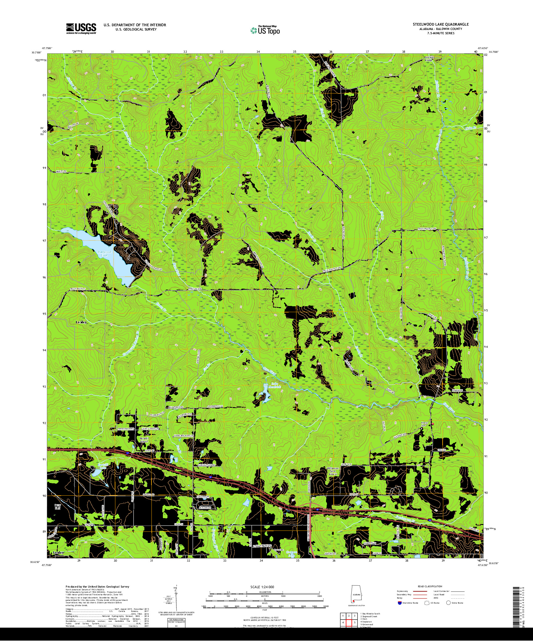 USGS US TOPO 7.5-MINUTE MAP FOR STEELWOOD LAKE, AL 2018