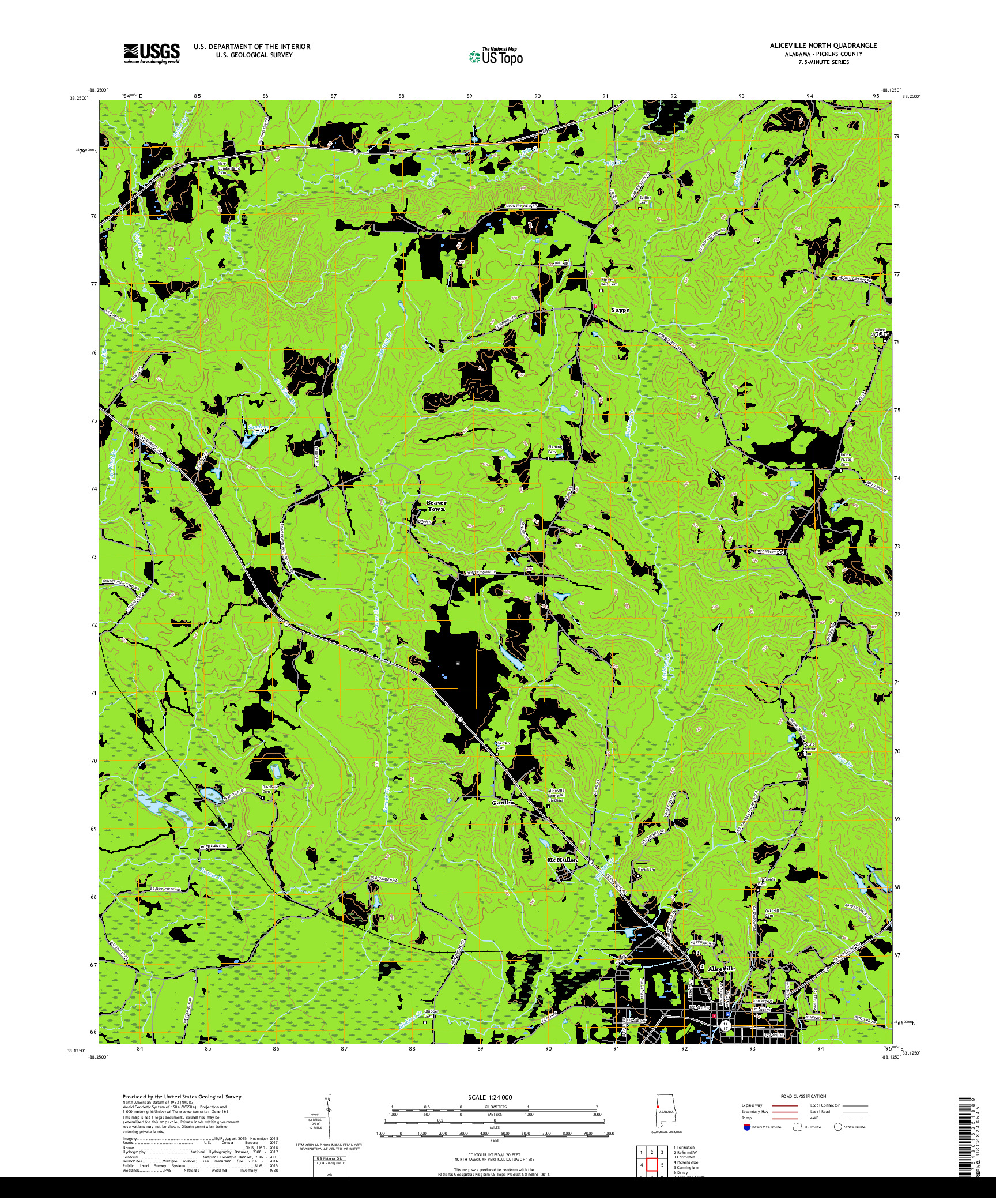 USGS US TOPO 7.5-MINUTE MAP FOR ALICEVILLE NORTH, AL 2018