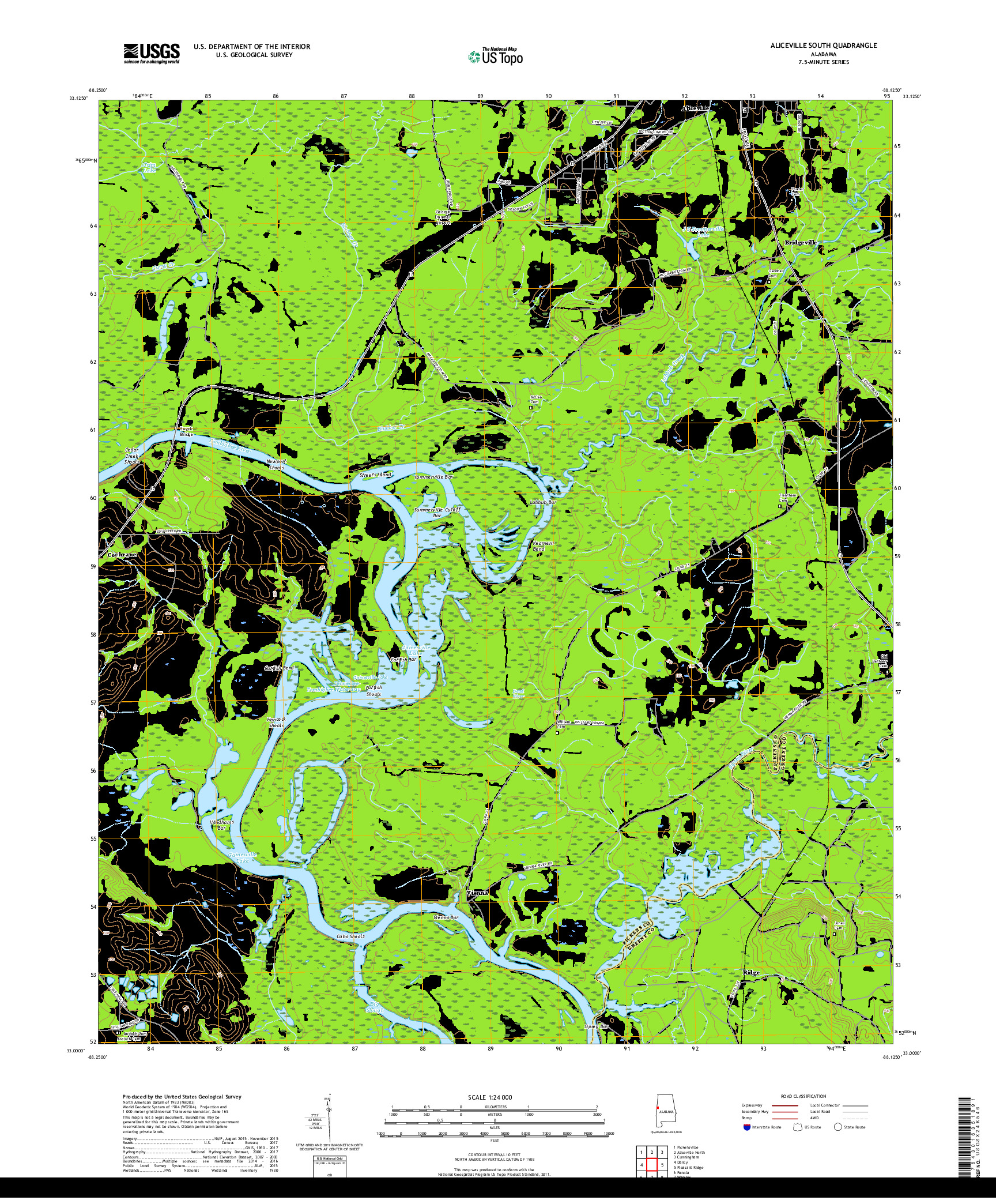 USGS US TOPO 7.5-MINUTE MAP FOR ALICEVILLE SOUTH, AL 2018