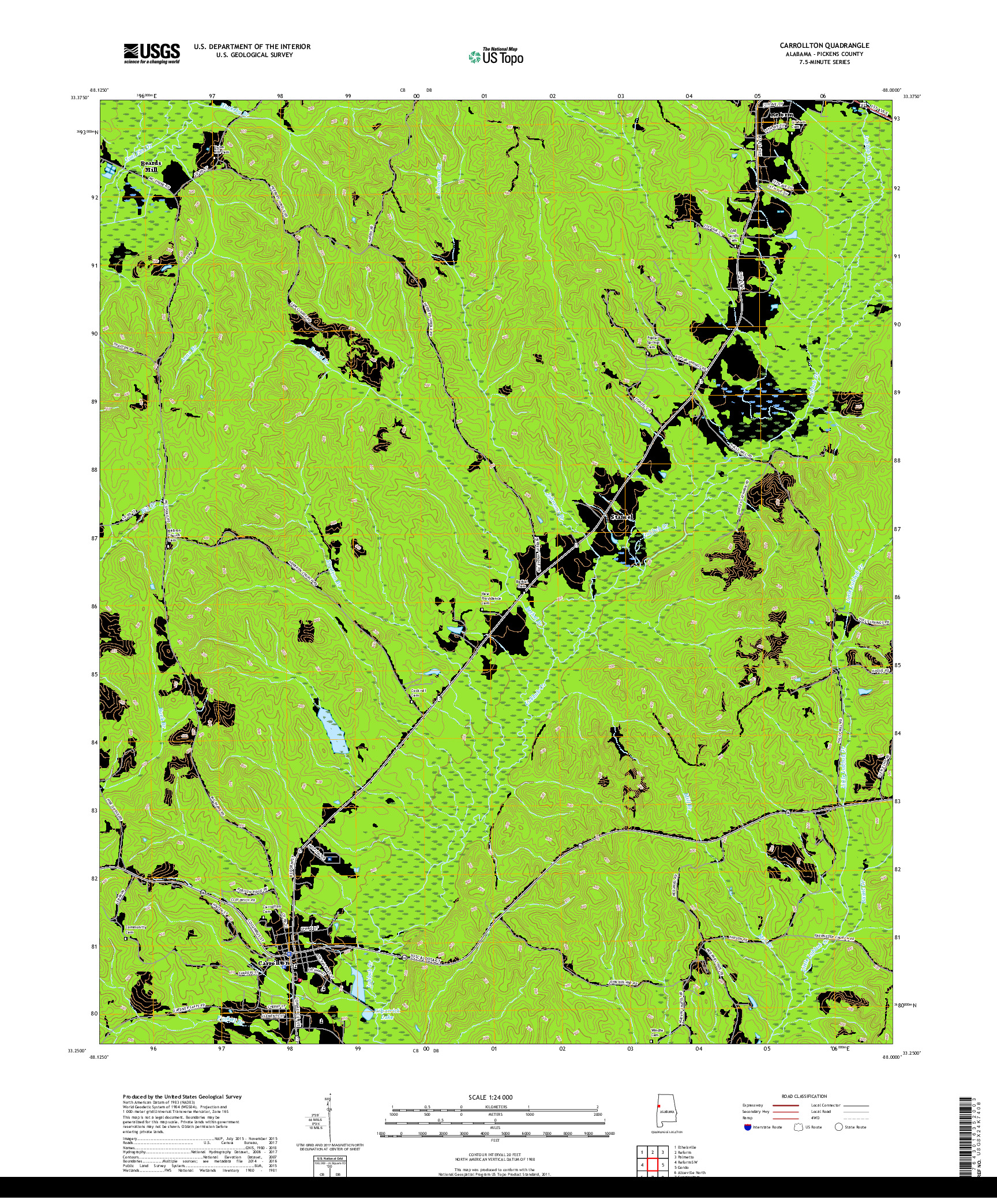 USGS US TOPO 7.5-MINUTE MAP FOR CARROLLTON, AL 2018