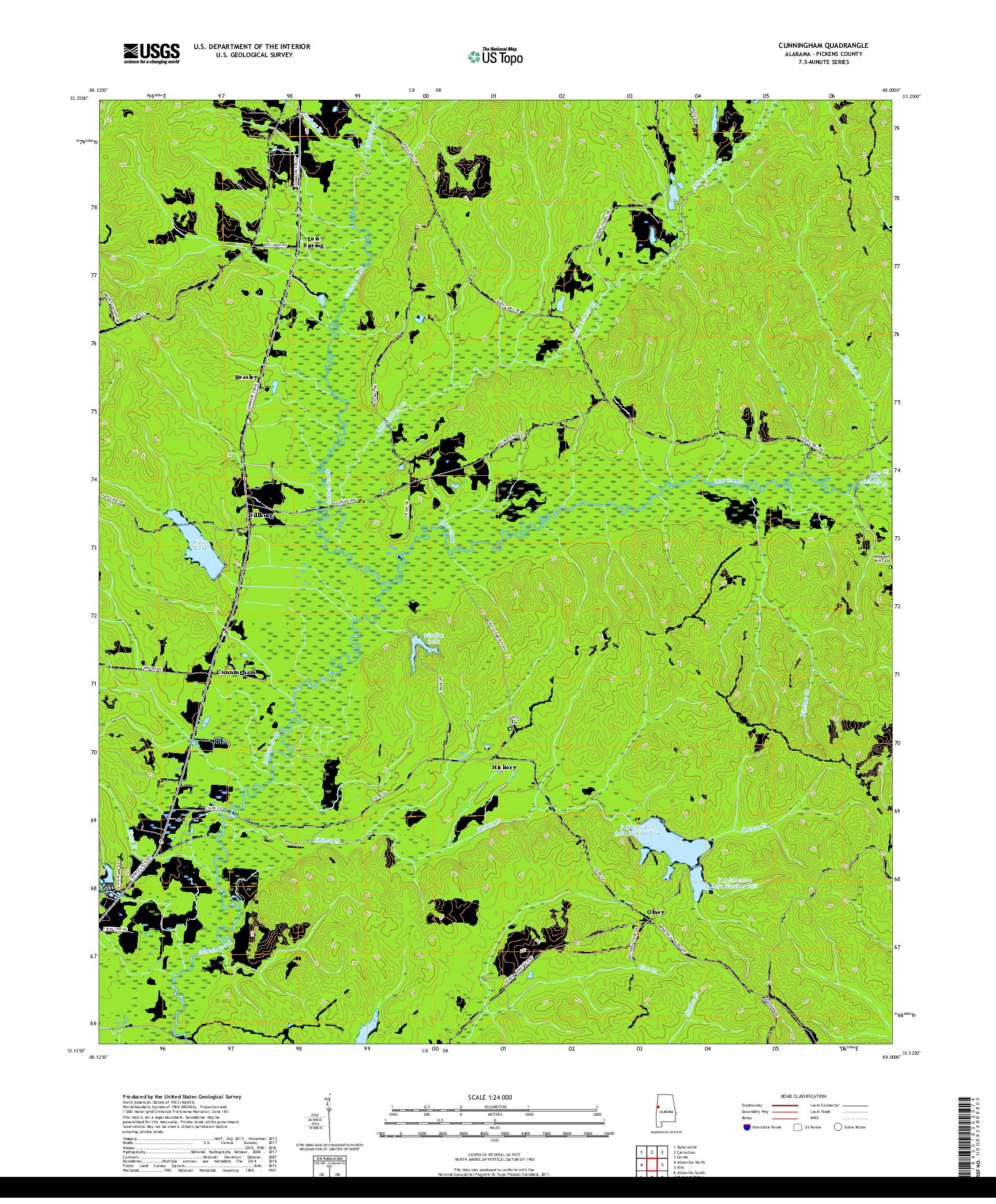 USGS US TOPO 7.5-MINUTE MAP FOR CUNNINGHAM, AL 2018