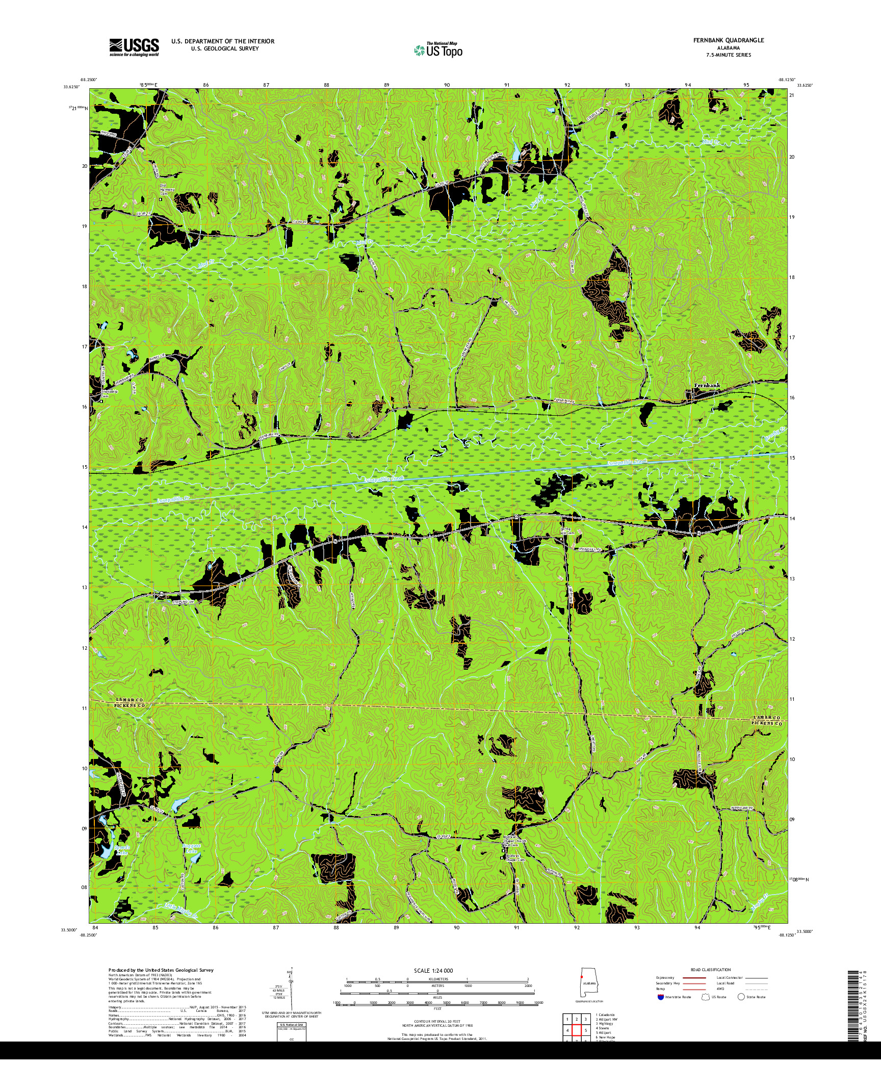 USGS US TOPO 7.5-MINUTE MAP FOR FERNBANK, AL 2018