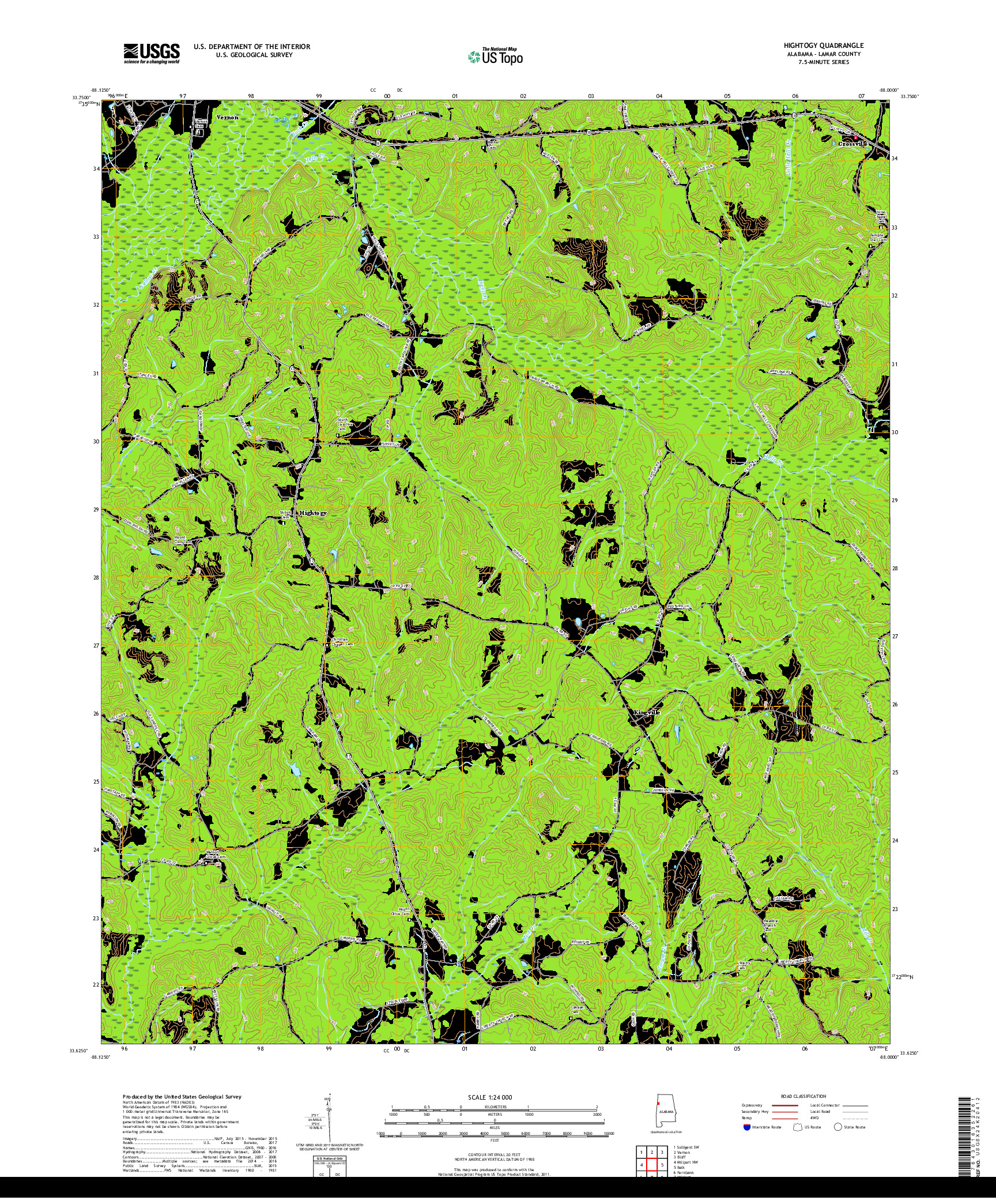 USGS US TOPO 7.5-MINUTE MAP FOR HIGHTOGY, AL 2018