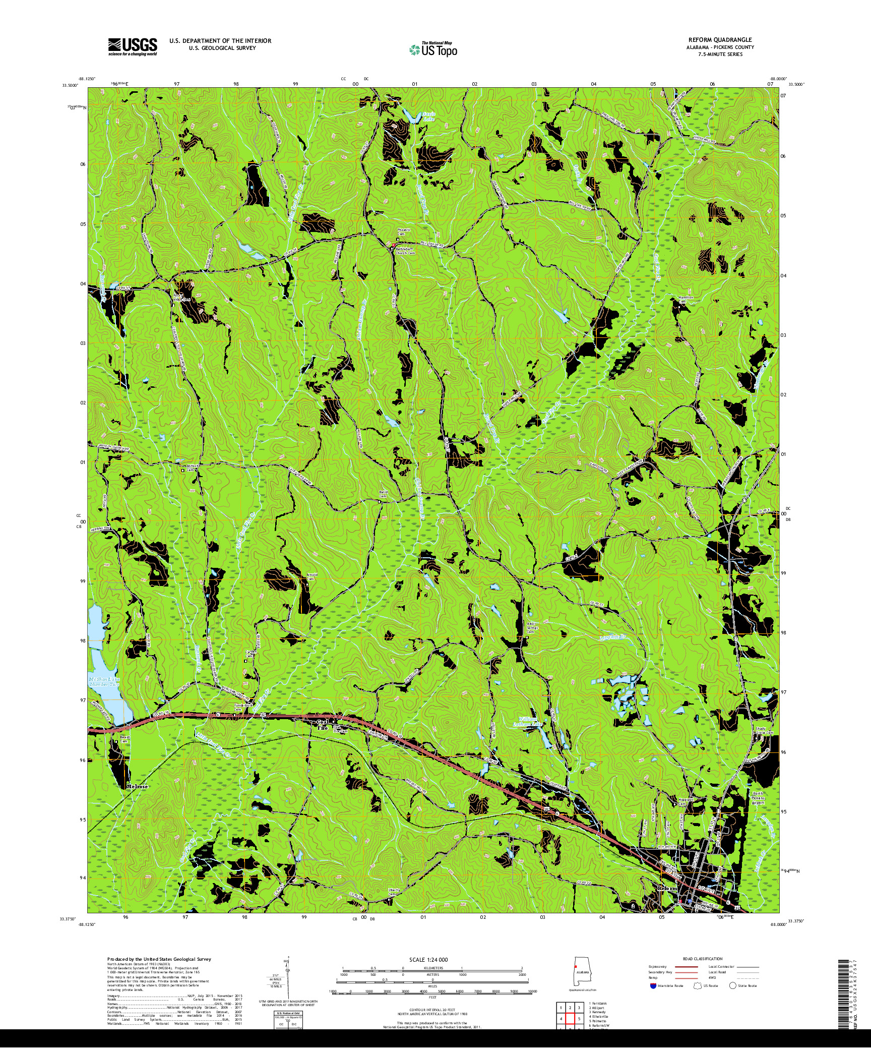 USGS US TOPO 7.5-MINUTE MAP FOR REFORM, AL 2018