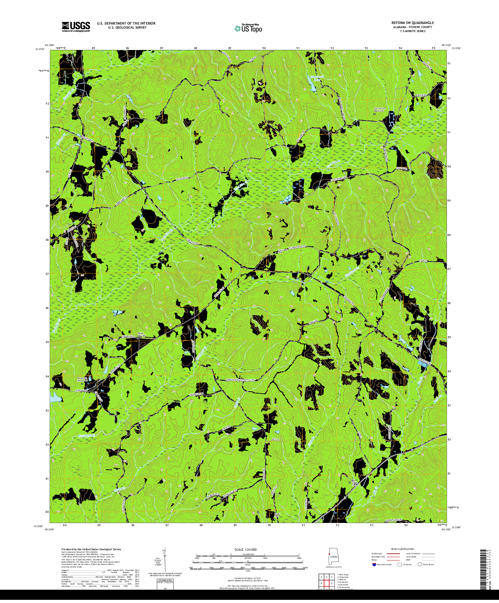 USGS US TOPO 7.5-MINUTE MAP FOR REFORM SW, AL 2018