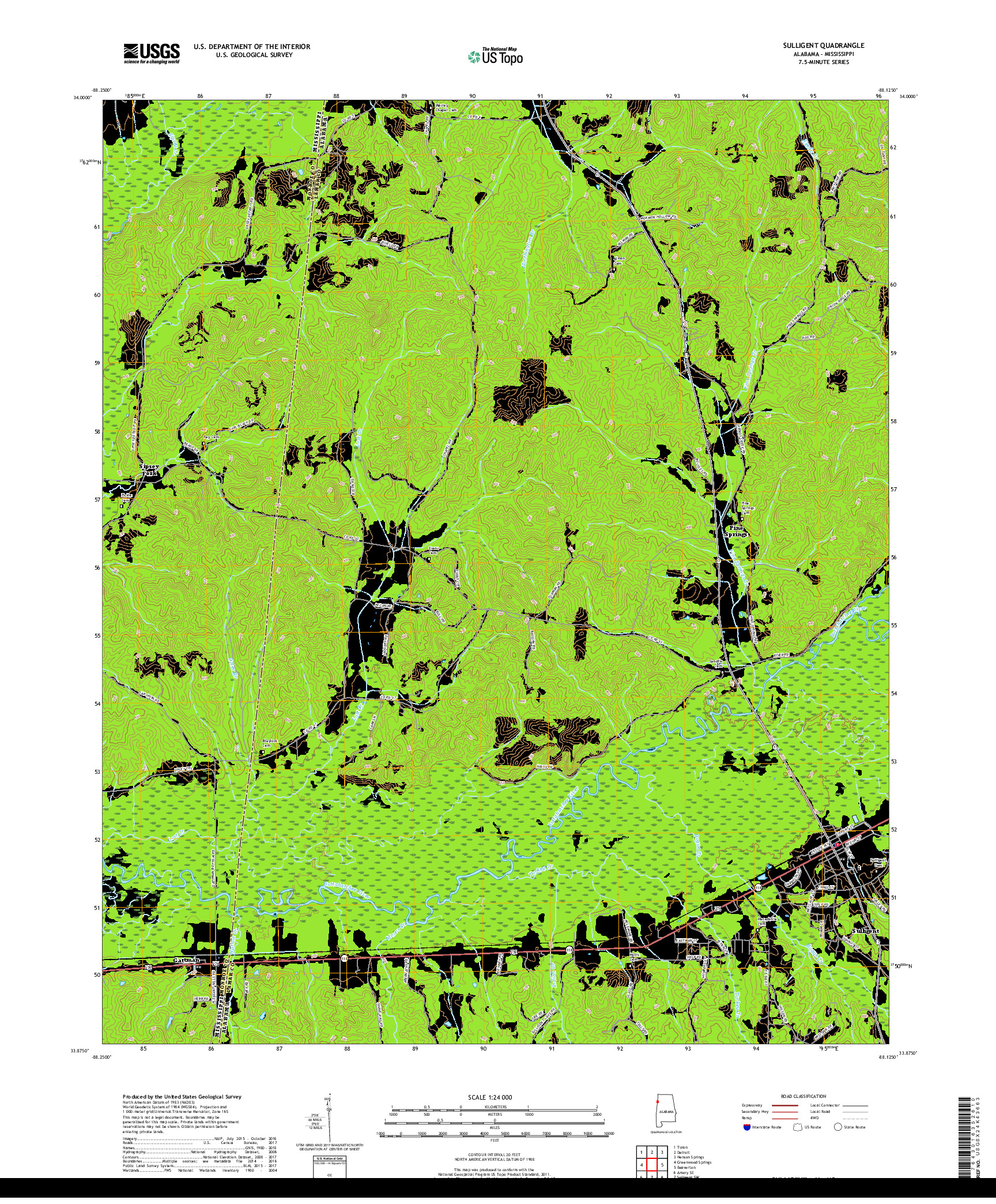 USGS US TOPO 7.5-MINUTE MAP FOR SULLIGENT, AL,MS 2018