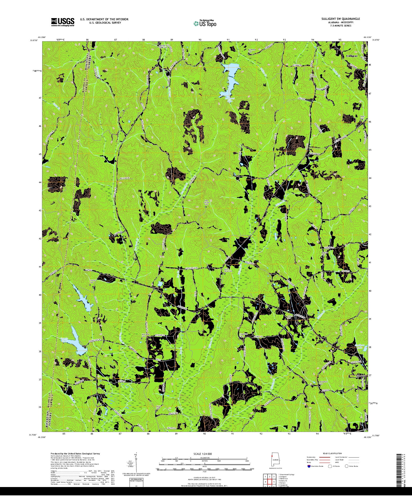 USGS US TOPO 7.5-MINUTE MAP FOR SULLIGENT SW, AL,MS 2018