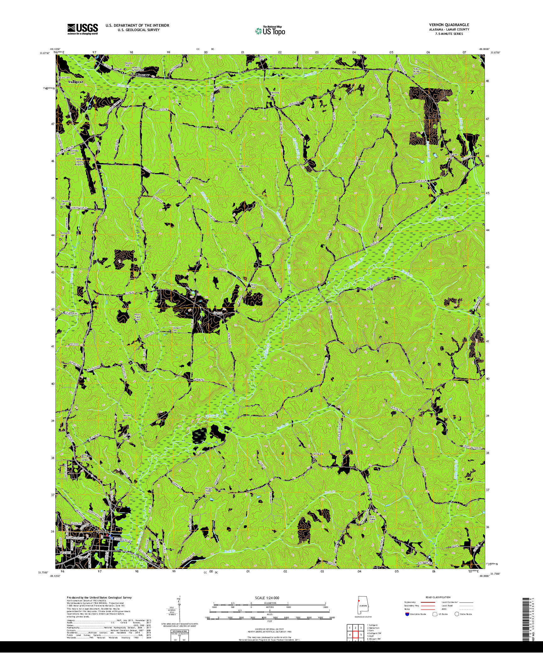 USGS US TOPO 7.5-MINUTE MAP FOR VERNON, AL 2018