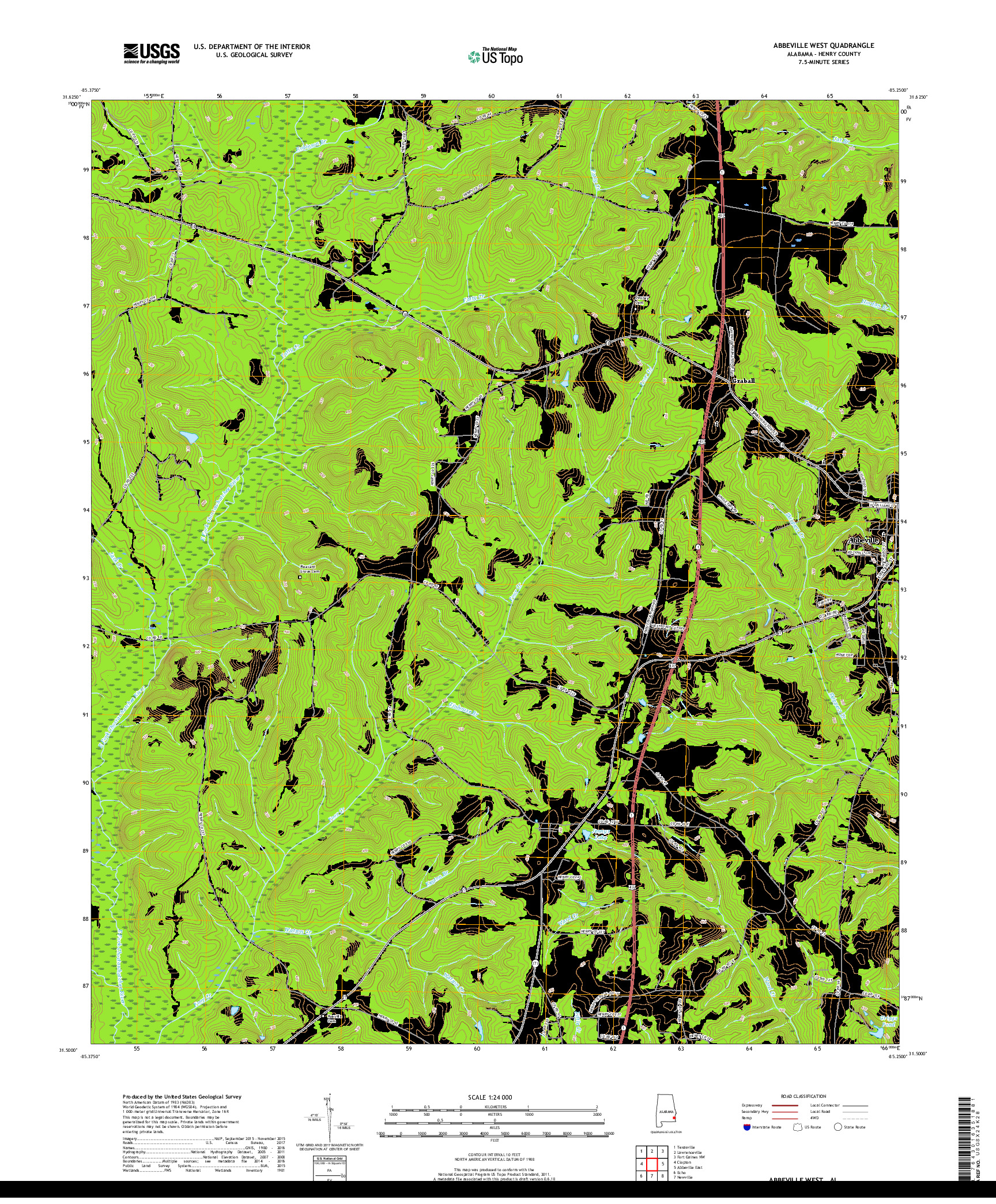 USGS US TOPO 7.5-MINUTE MAP FOR ABBEVILLE WEST, AL 2018