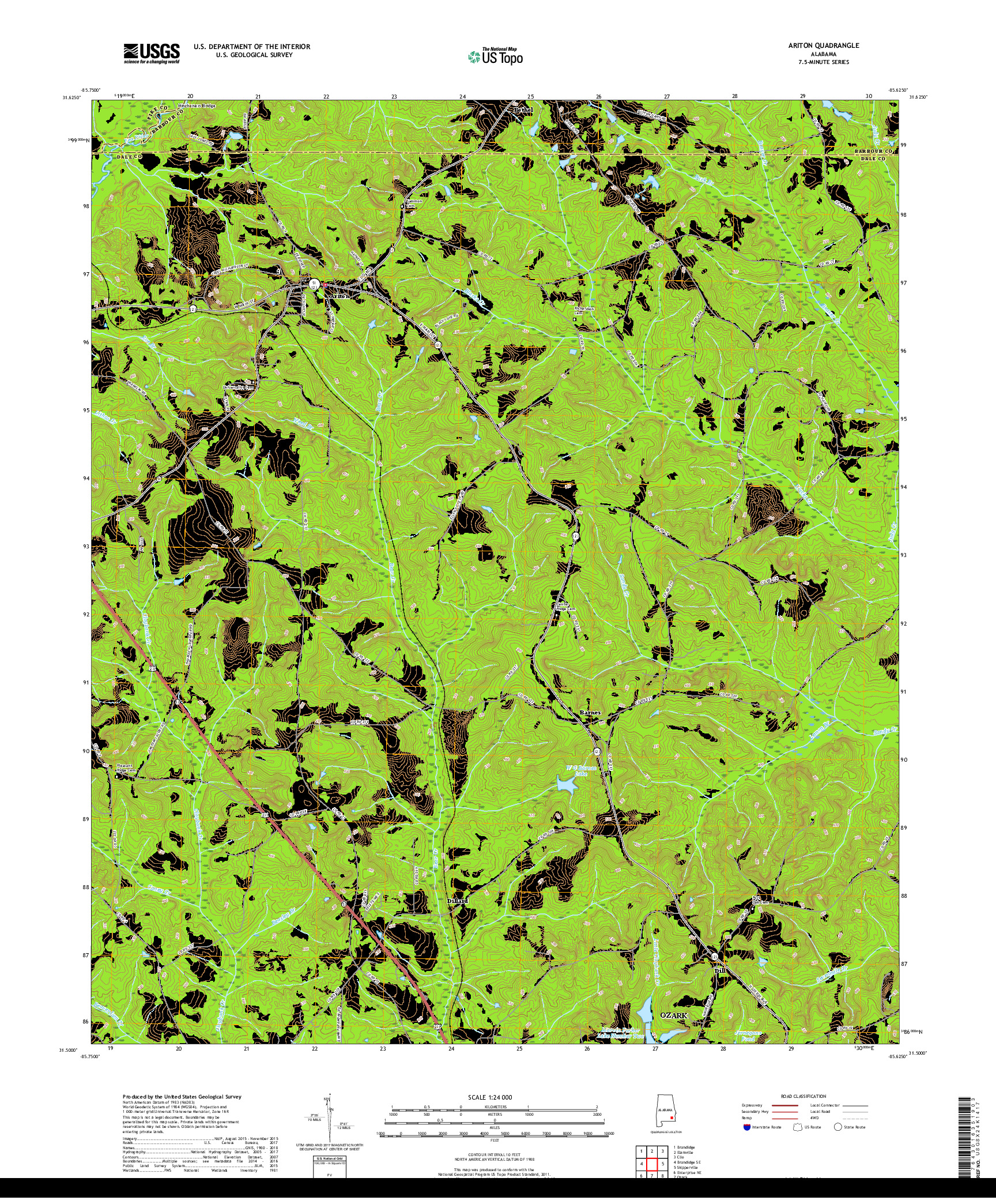 USGS US TOPO 7.5-MINUTE MAP FOR ARITON, AL 2018