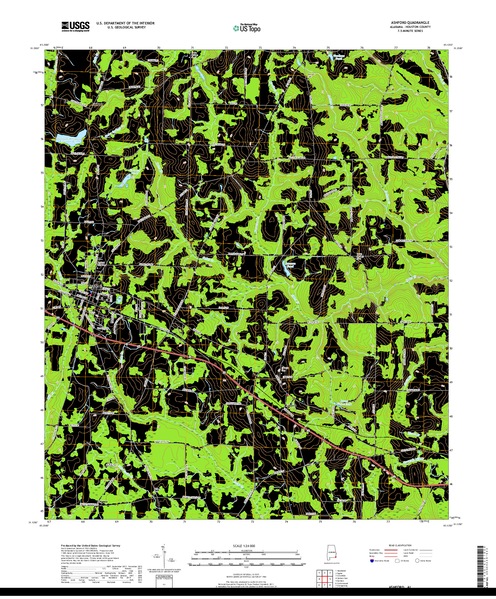 USGS US TOPO 7.5-MINUTE MAP FOR ASHFORD, AL 2018