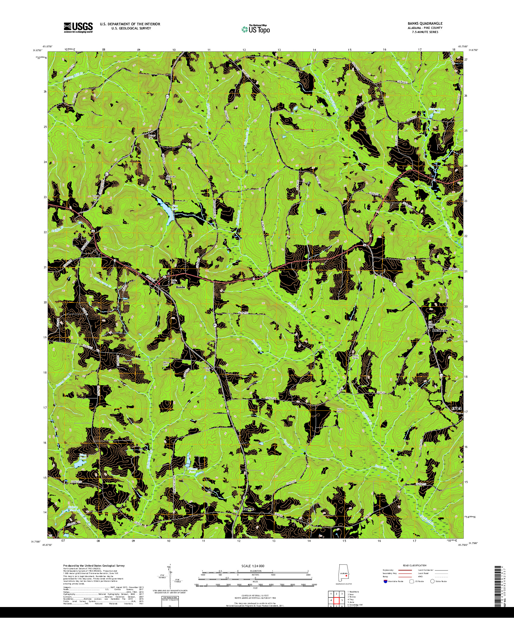 USGS US TOPO 7.5-MINUTE MAP FOR BANKS, AL 2018