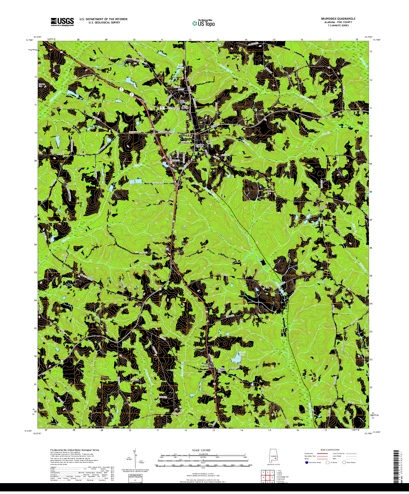 USGS US TOPO 7.5-MINUTE MAP FOR BRUNDIDGE, AL 2018