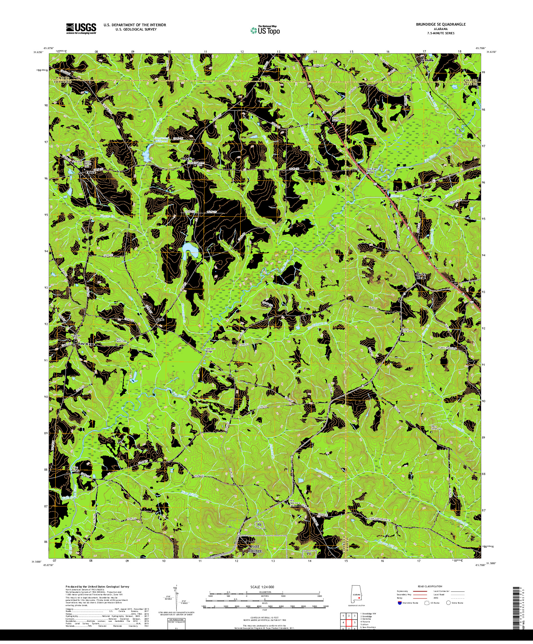 USGS US TOPO 7.5-MINUTE MAP FOR BRUNDIDGE SE, AL 2018