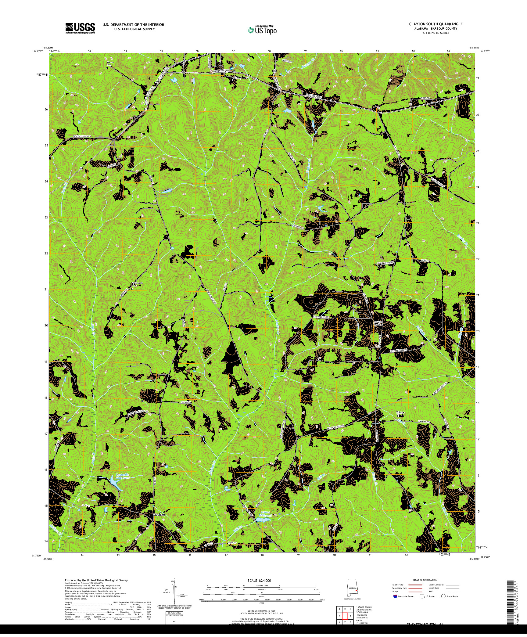 USGS US TOPO 7.5-MINUTE MAP FOR CLAYTON SOUTH, AL 2018