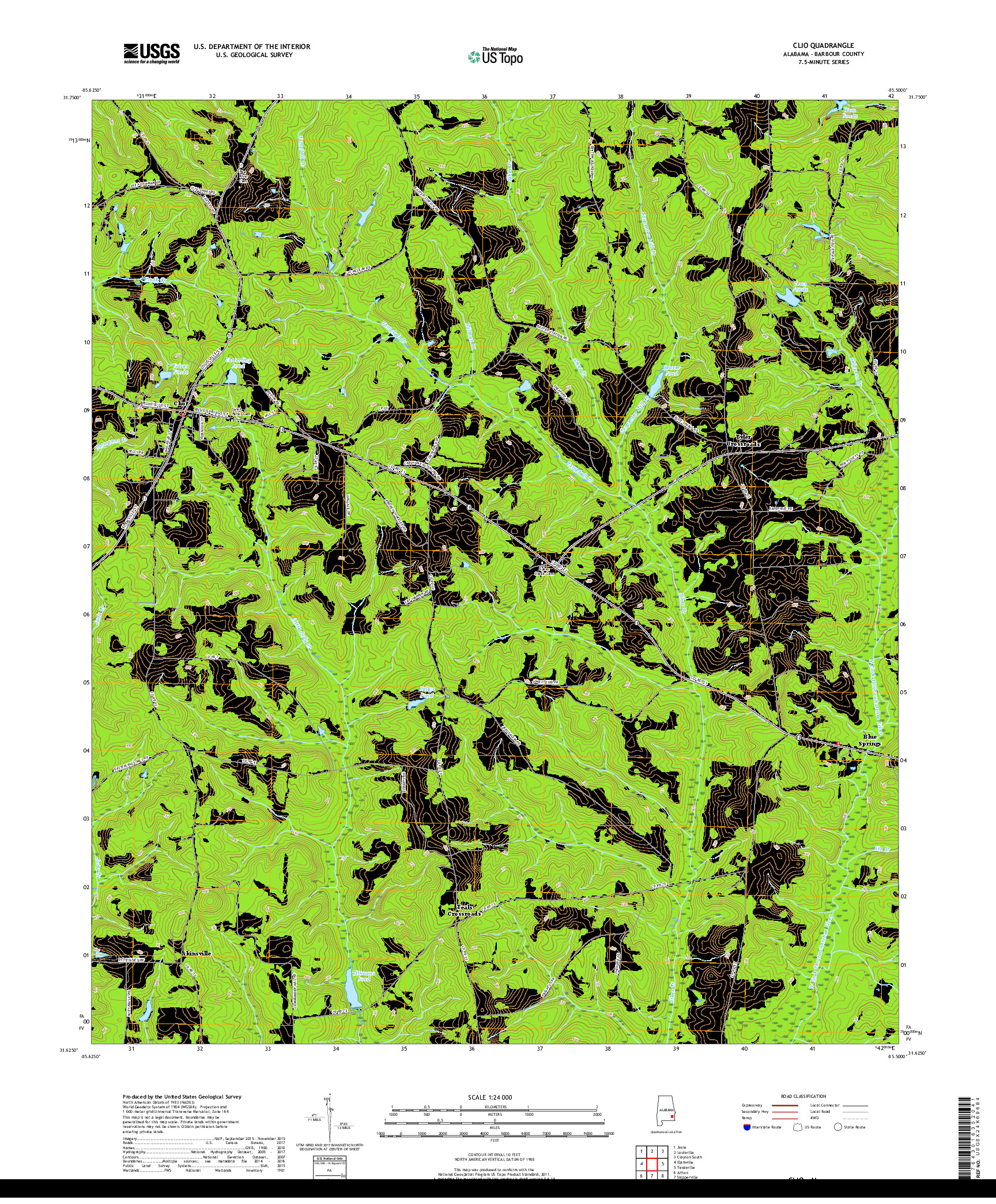 USGS US TOPO 7.5-MINUTE MAP FOR CLIO, AL 2018