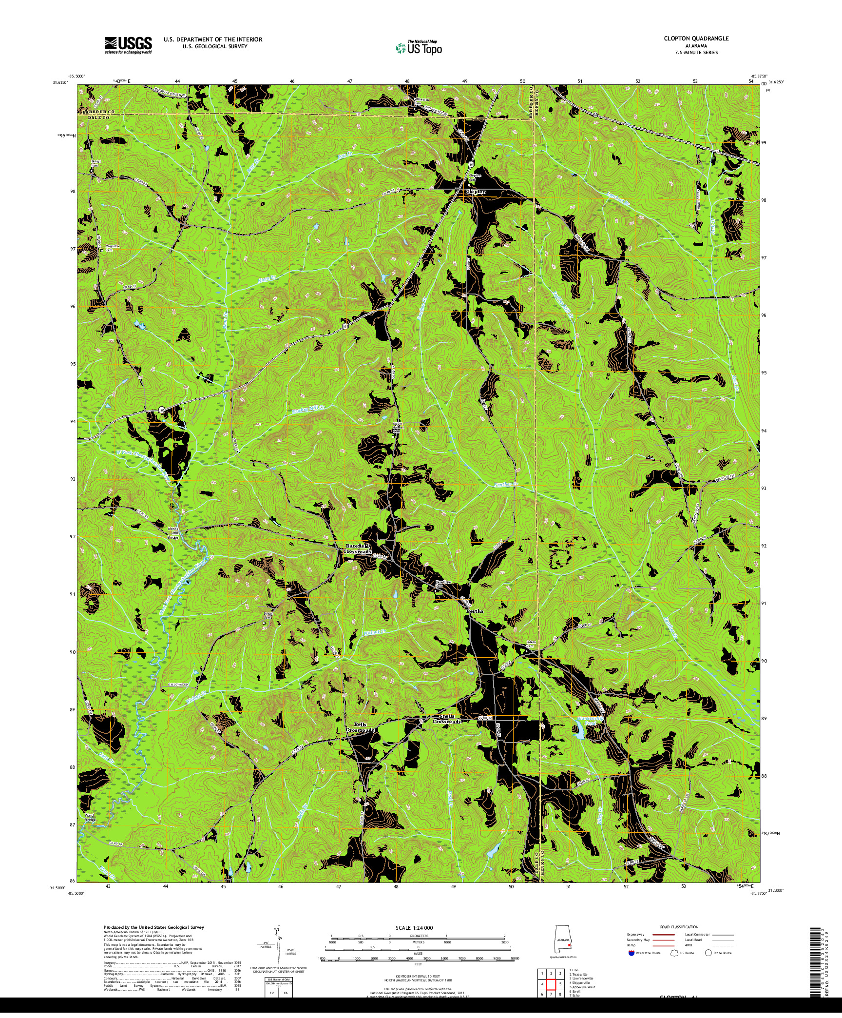 USGS US TOPO 7.5-MINUTE MAP FOR CLOPTON, AL 2018