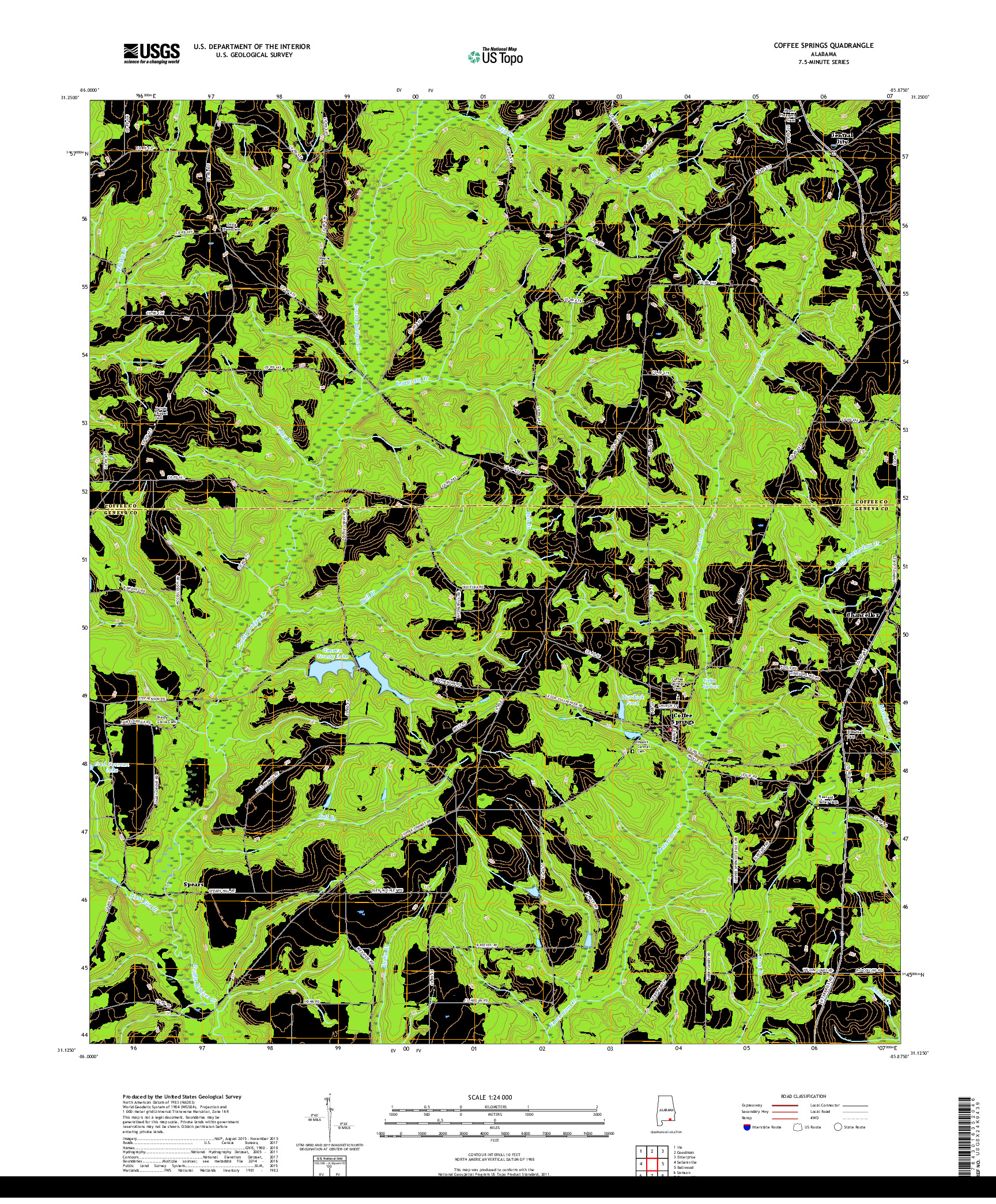 USGS US TOPO 7.5-MINUTE MAP FOR COFFEE SPRINGS, AL 2018