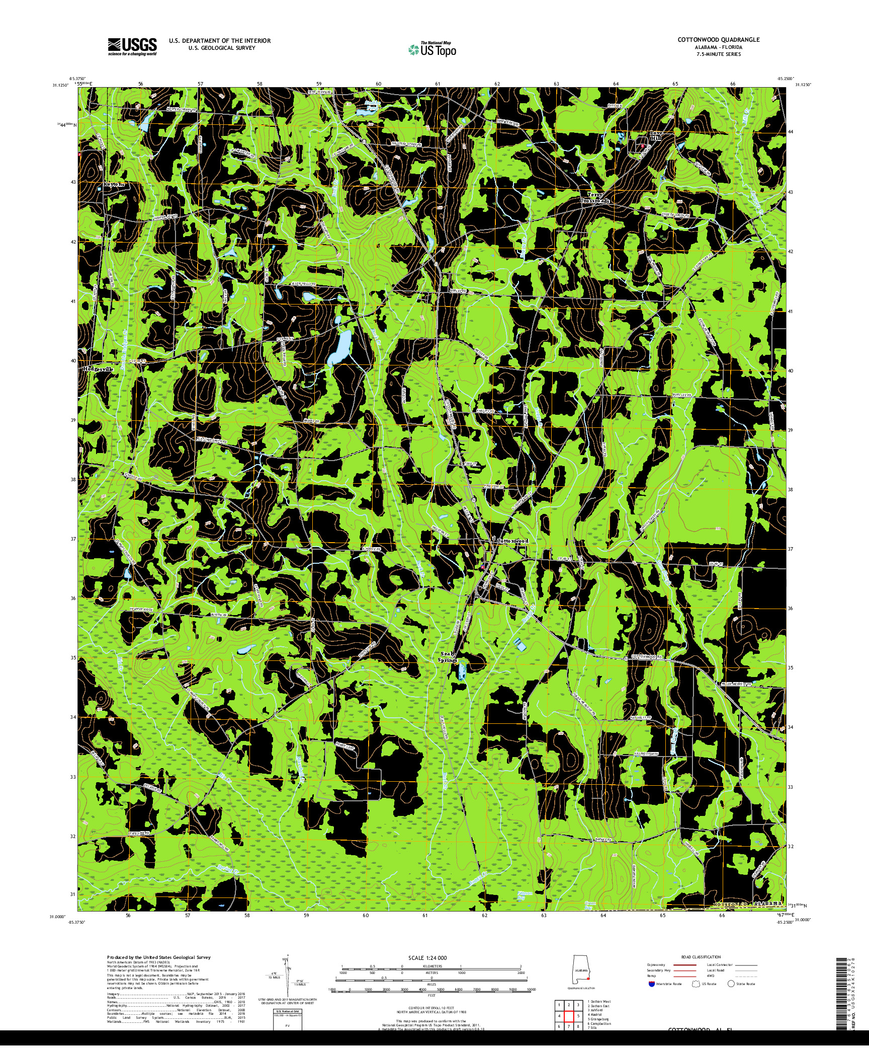 USGS US TOPO 7.5-MINUTE MAP FOR COTTONWOOD, AL,FL 2018