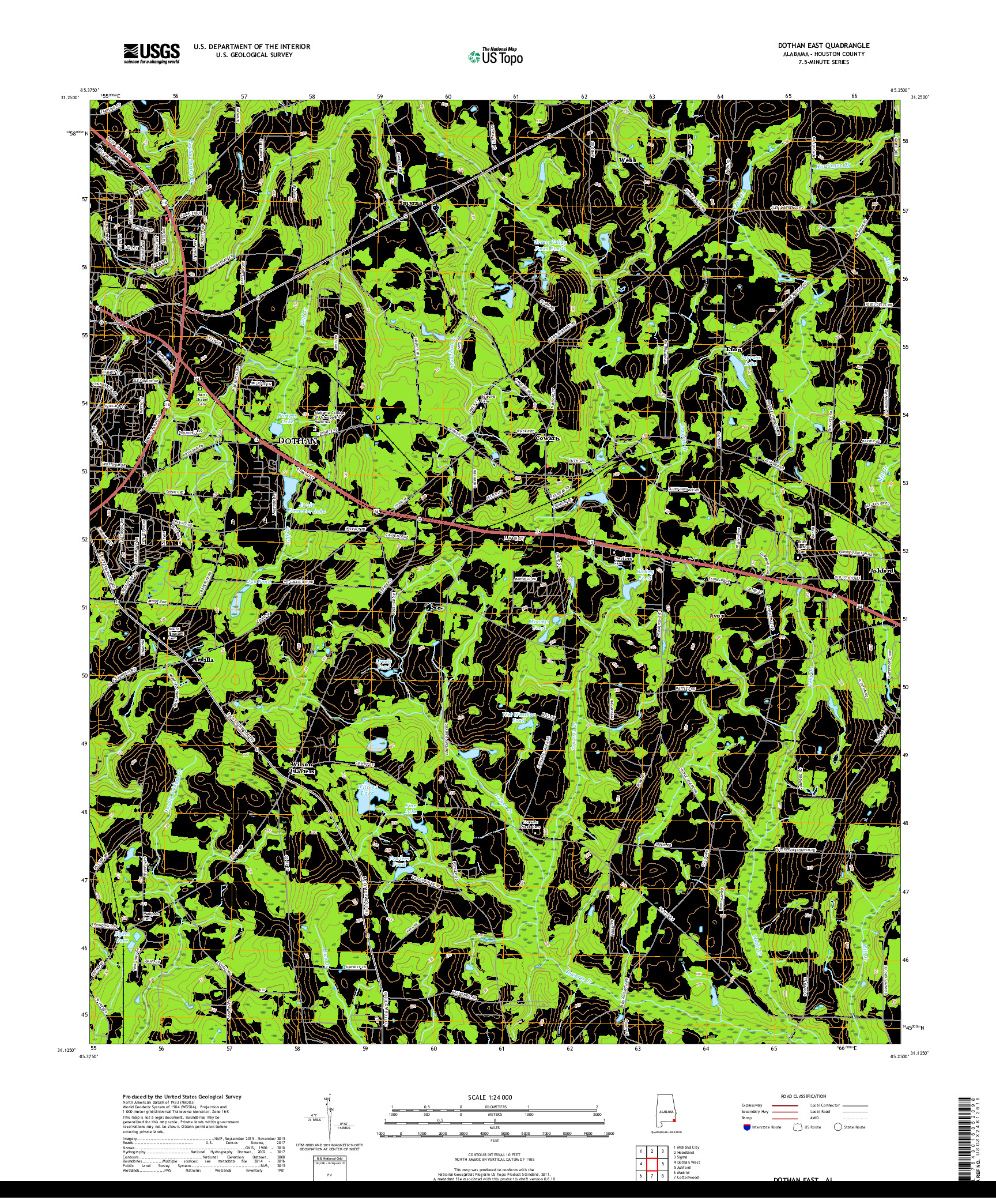 USGS US TOPO 7.5-MINUTE MAP FOR DOTHAN EAST, AL 2018