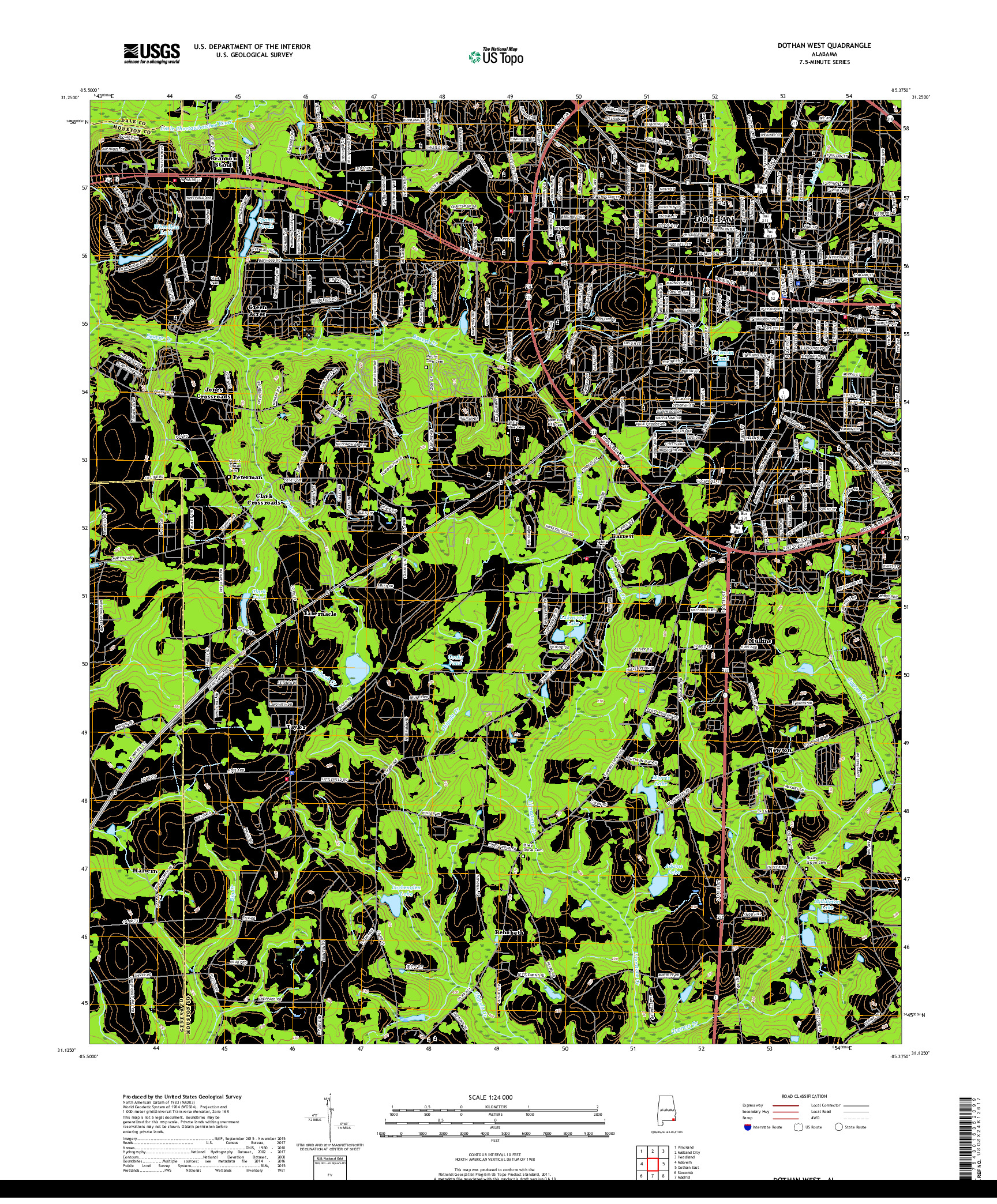 USGS US TOPO 7.5-MINUTE MAP FOR DOTHAN WEST, AL 2018