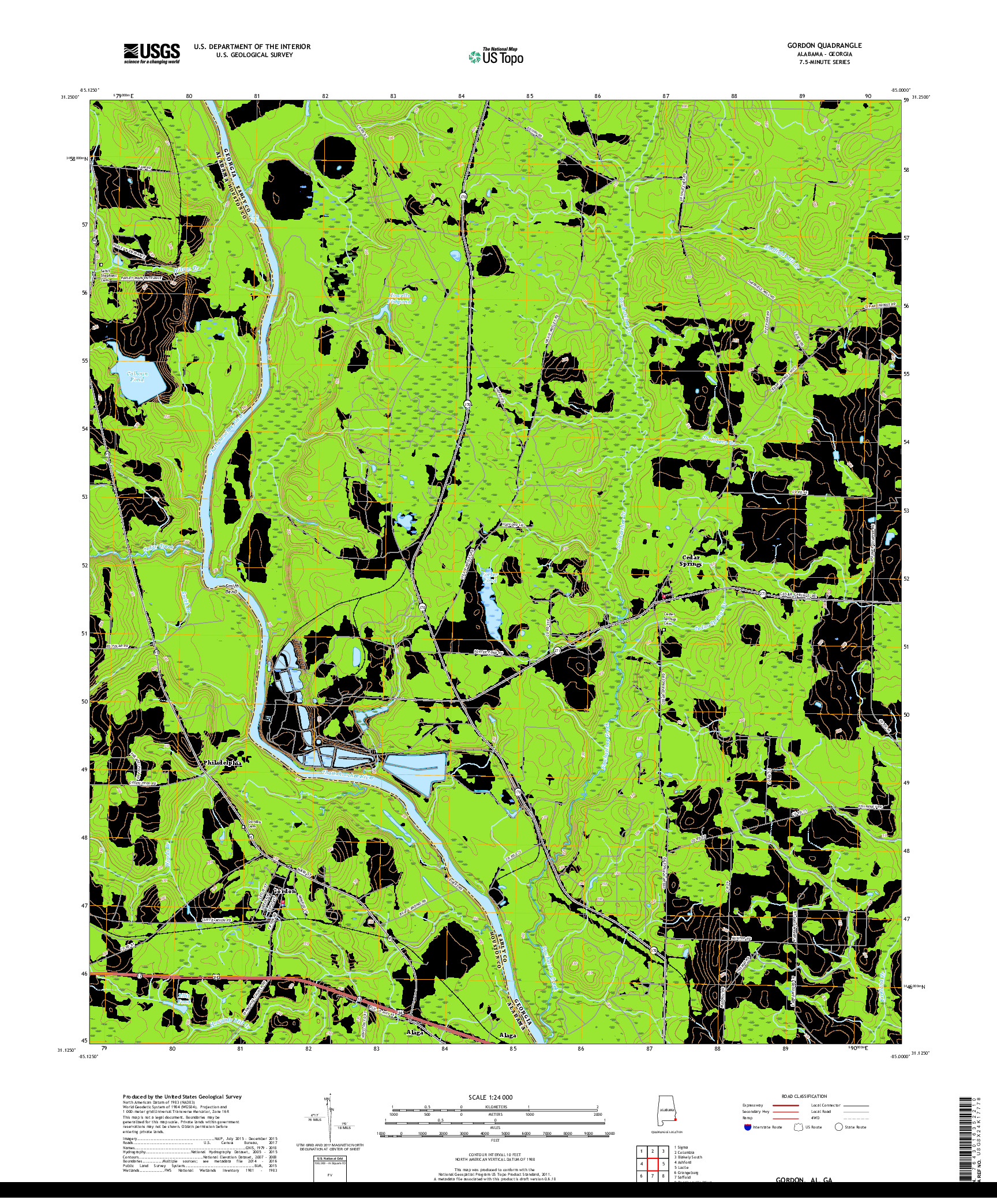 USGS US TOPO 7.5-MINUTE MAP FOR GORDON, AL,GA 2018