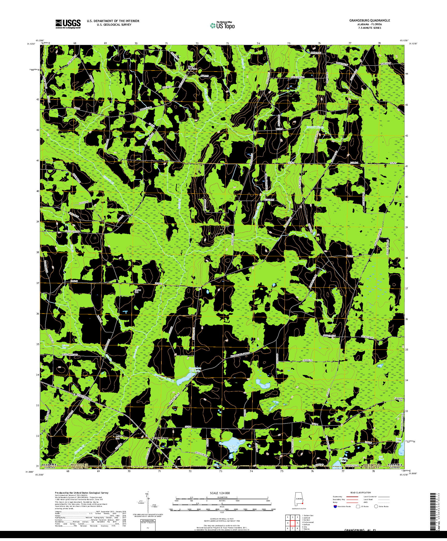 USGS US TOPO 7.5-MINUTE MAP FOR GRANGEBURG, AL,FL 2018