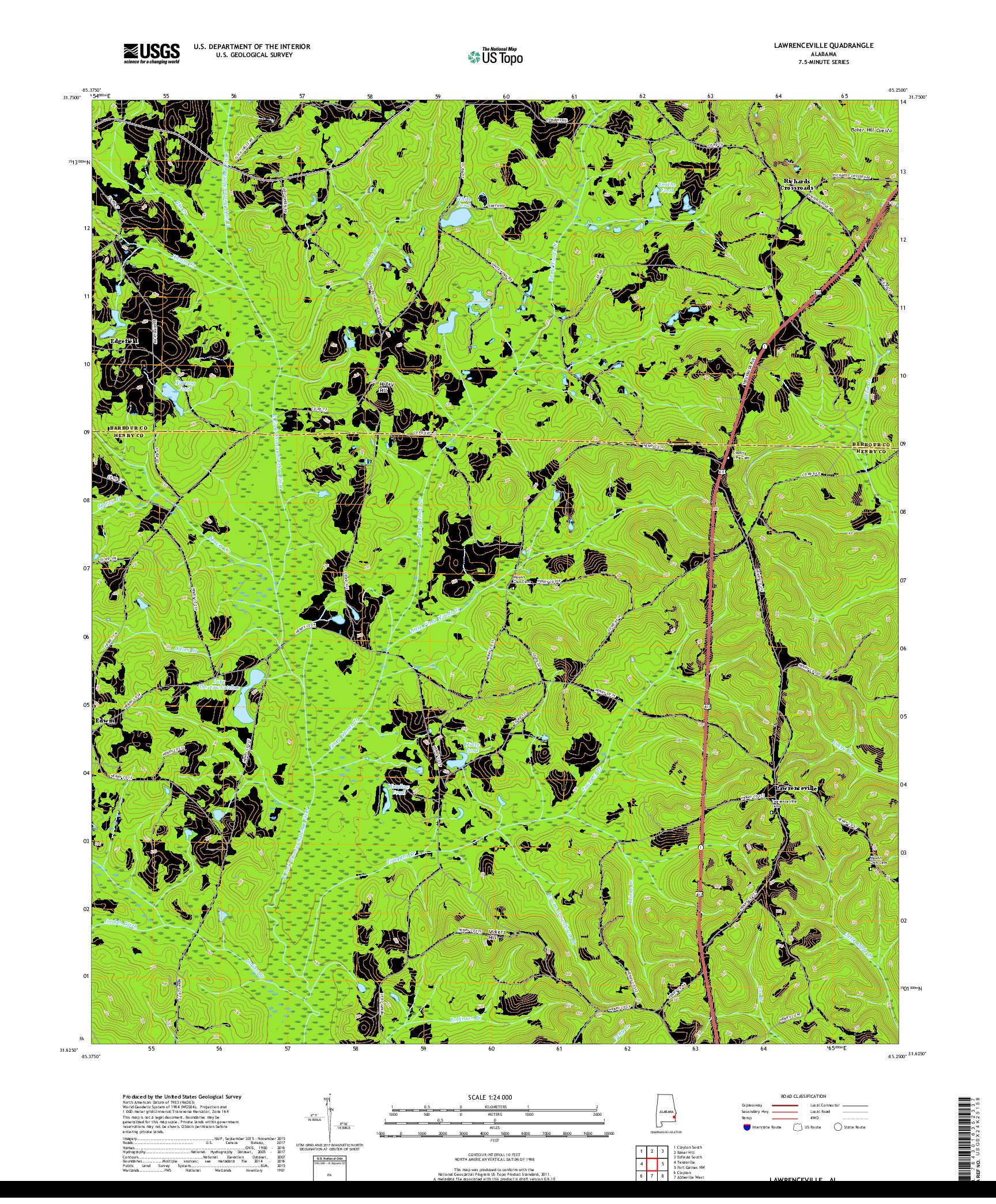 USGS US TOPO 7.5-MINUTE MAP FOR LAWRENCEVILLE, AL 2018