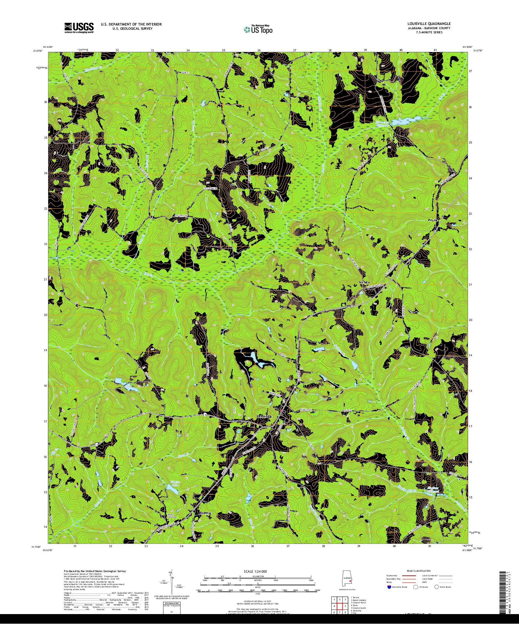 USGS US TOPO 7.5-MINUTE MAP FOR LOUISVILLE, AL 2018