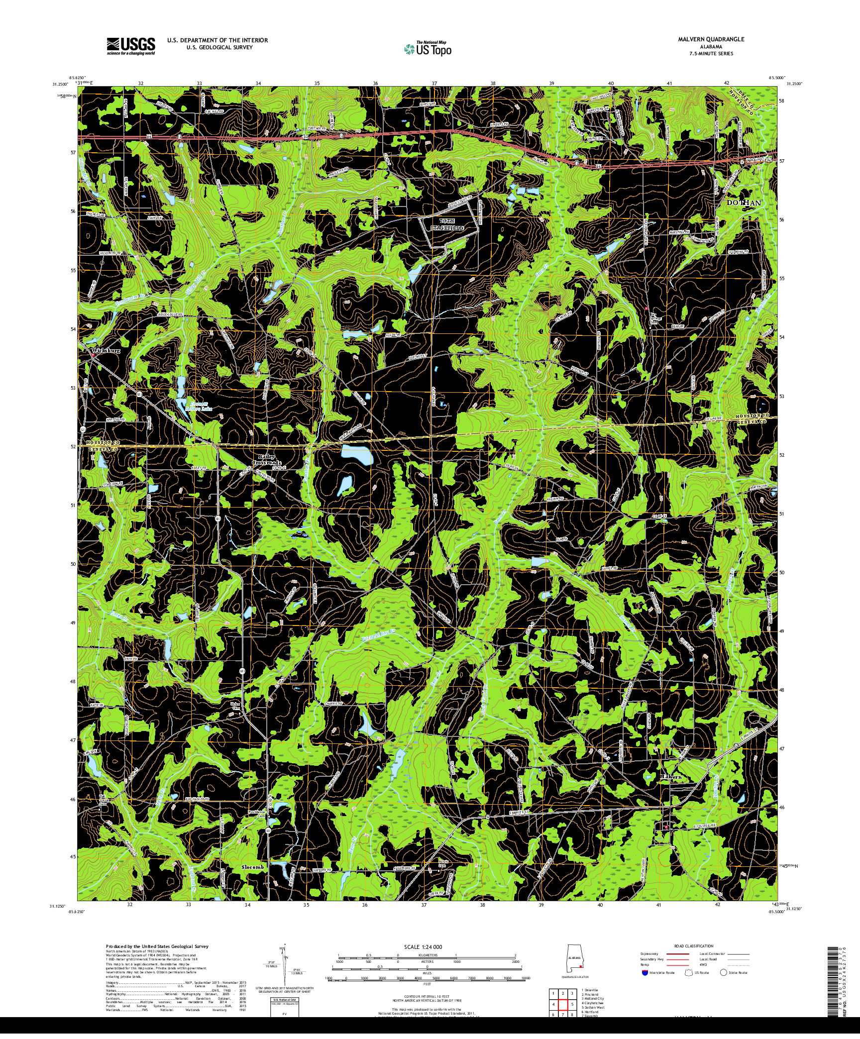 USGS US TOPO 7.5-MINUTE MAP FOR MALVERN, AL 2018