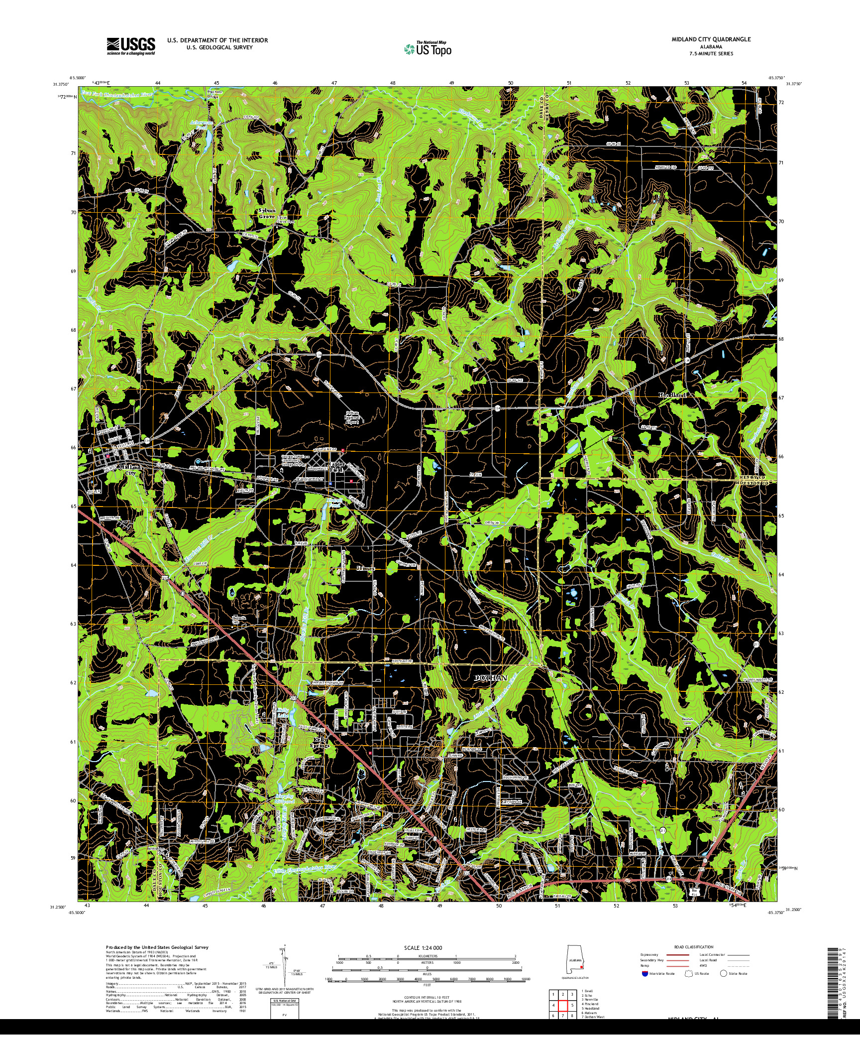 USGS US TOPO 7.5-MINUTE MAP FOR MIDLAND CITY, AL 2018