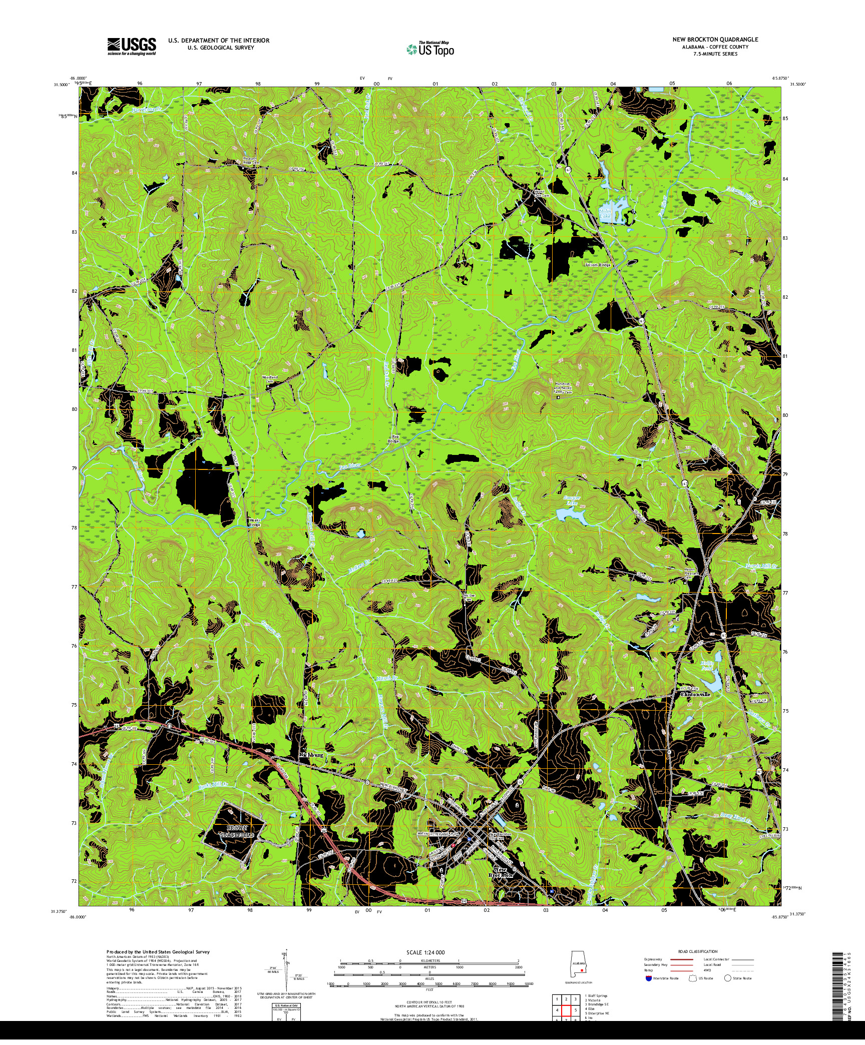 USGS US TOPO 7.5-MINUTE MAP FOR NEW BROCKTON, AL 2018