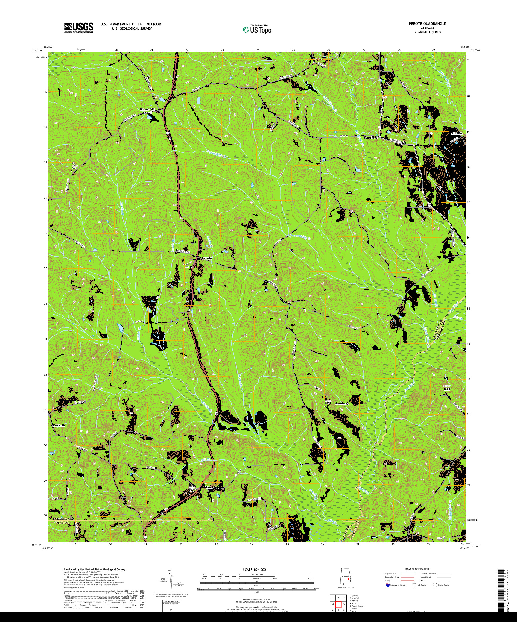 USGS US TOPO 7.5-MINUTE MAP FOR PEROTE, AL 2018