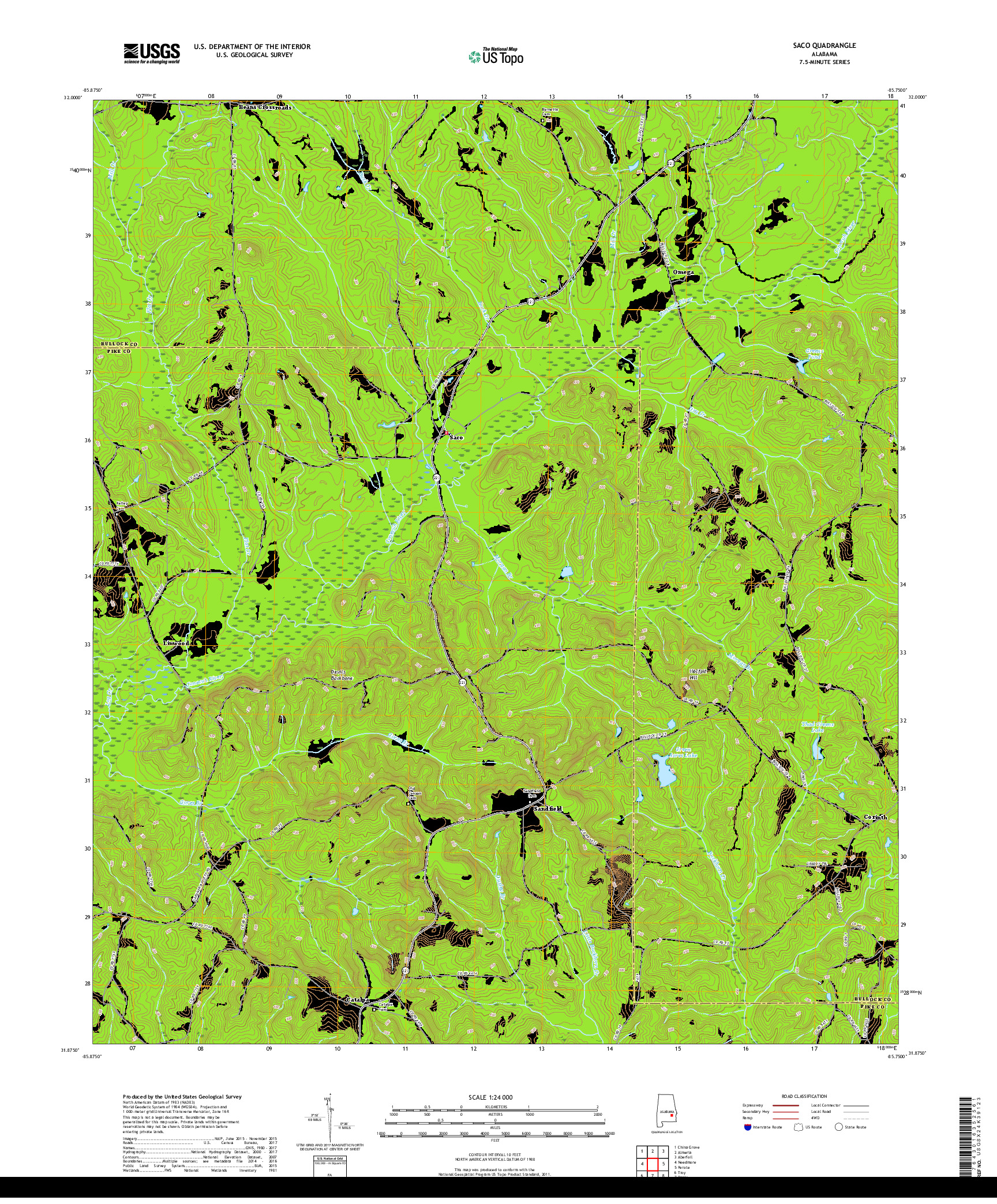 USGS US TOPO 7.5-MINUTE MAP FOR SACO, AL 2018