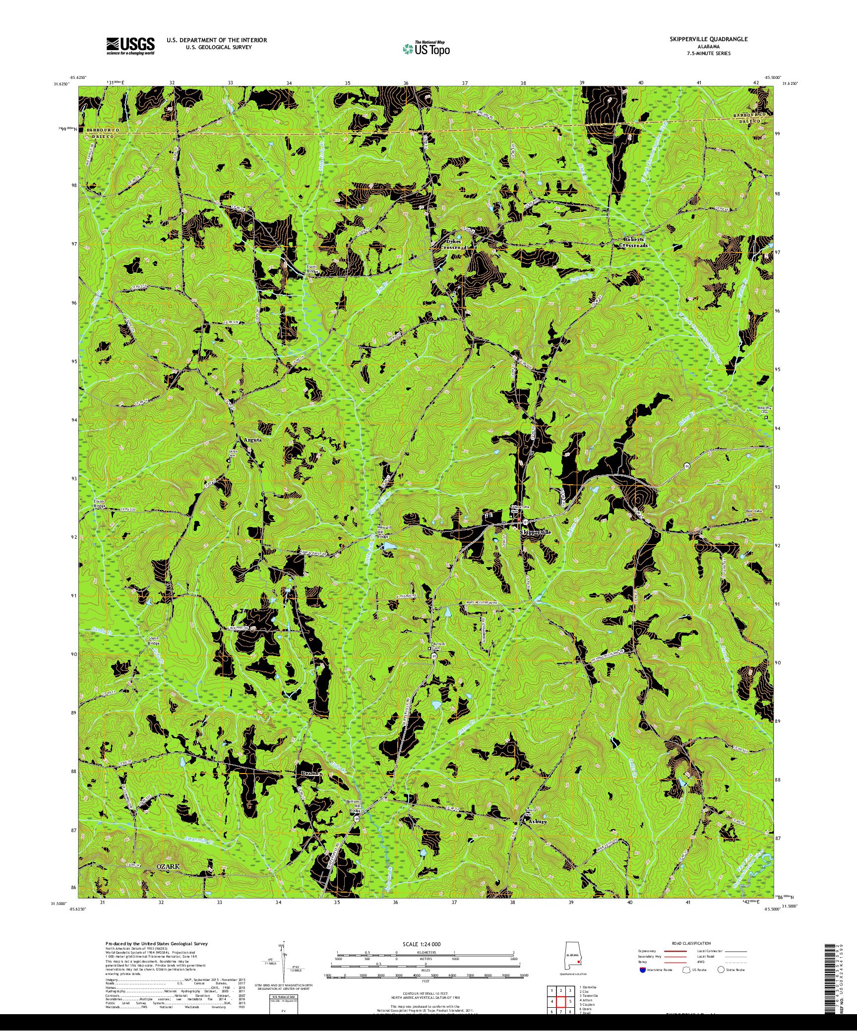 USGS US TOPO 7.5-MINUTE MAP FOR SKIPPERVILLE, AL 2018