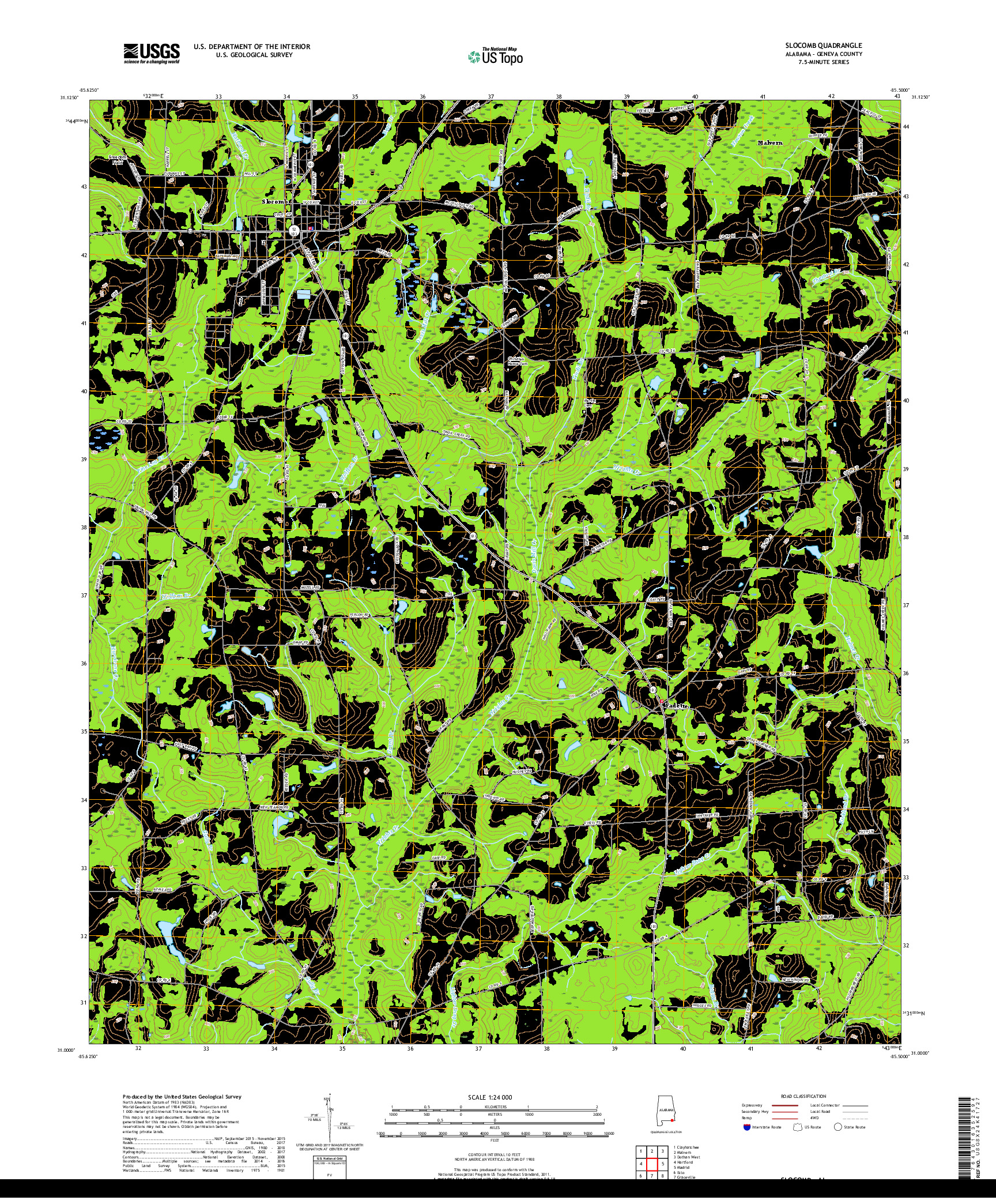 USGS US TOPO 7.5-MINUTE MAP FOR SLOCOMB, AL 2018