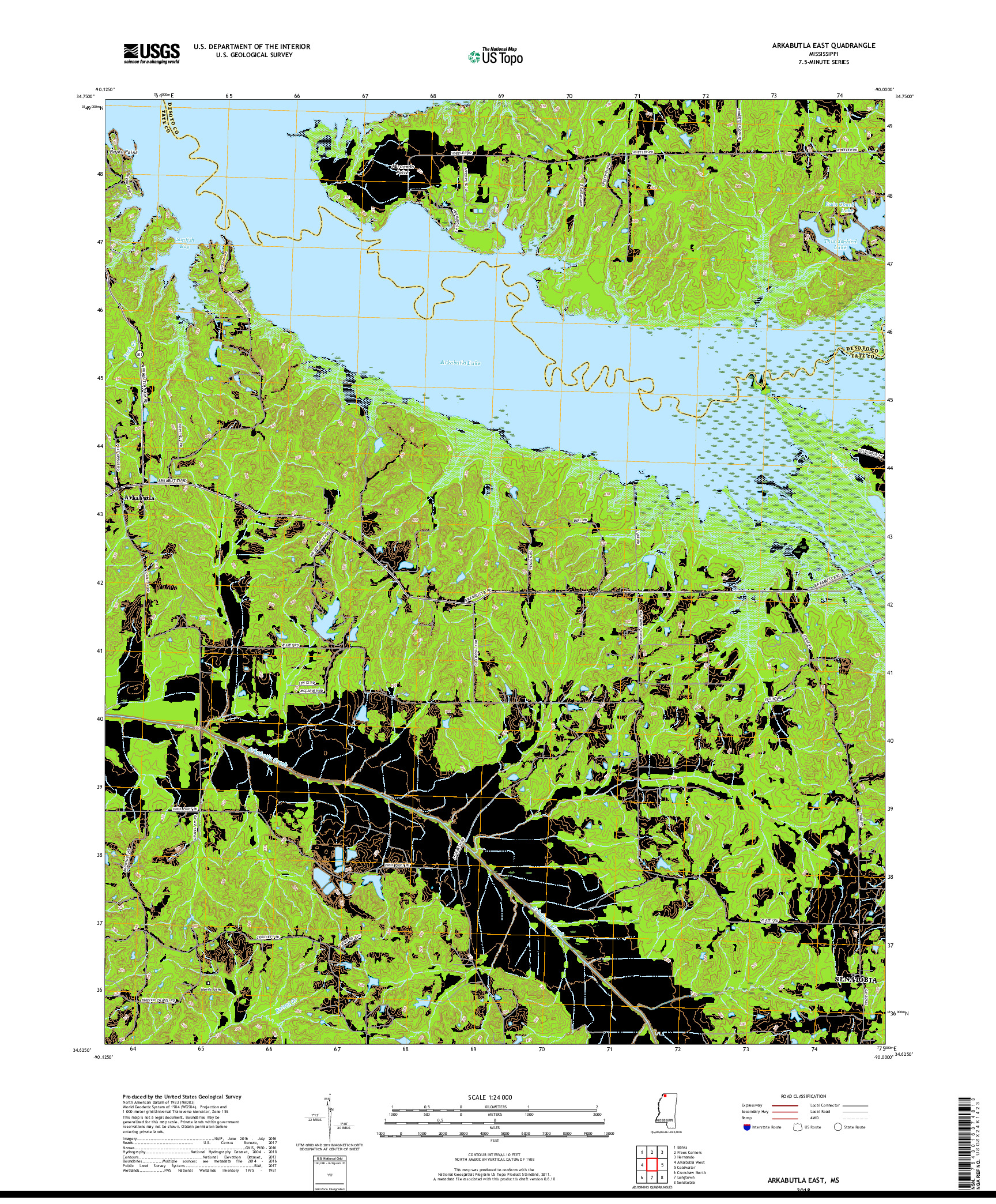 USGS US TOPO 7.5-MINUTE MAP FOR ARKABUTLA EAST, MS 2018