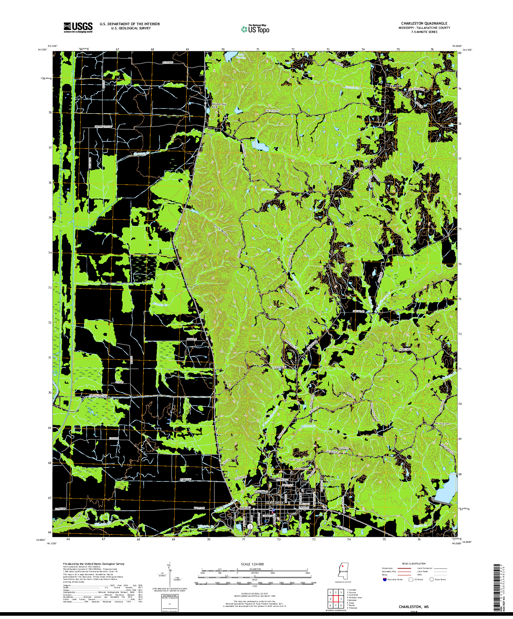 USGS US TOPO 7.5-MINUTE MAP FOR CHARLESTON, MS 2018