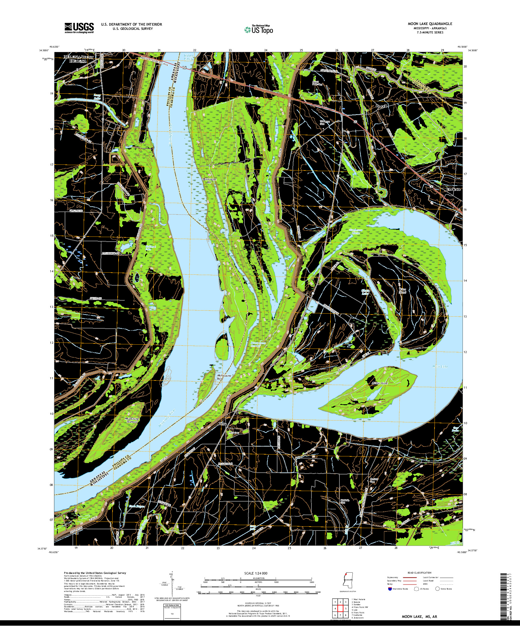 USGS US TOPO 7.5-MINUTE MAP FOR MOON LAKE, MS,AR 2018