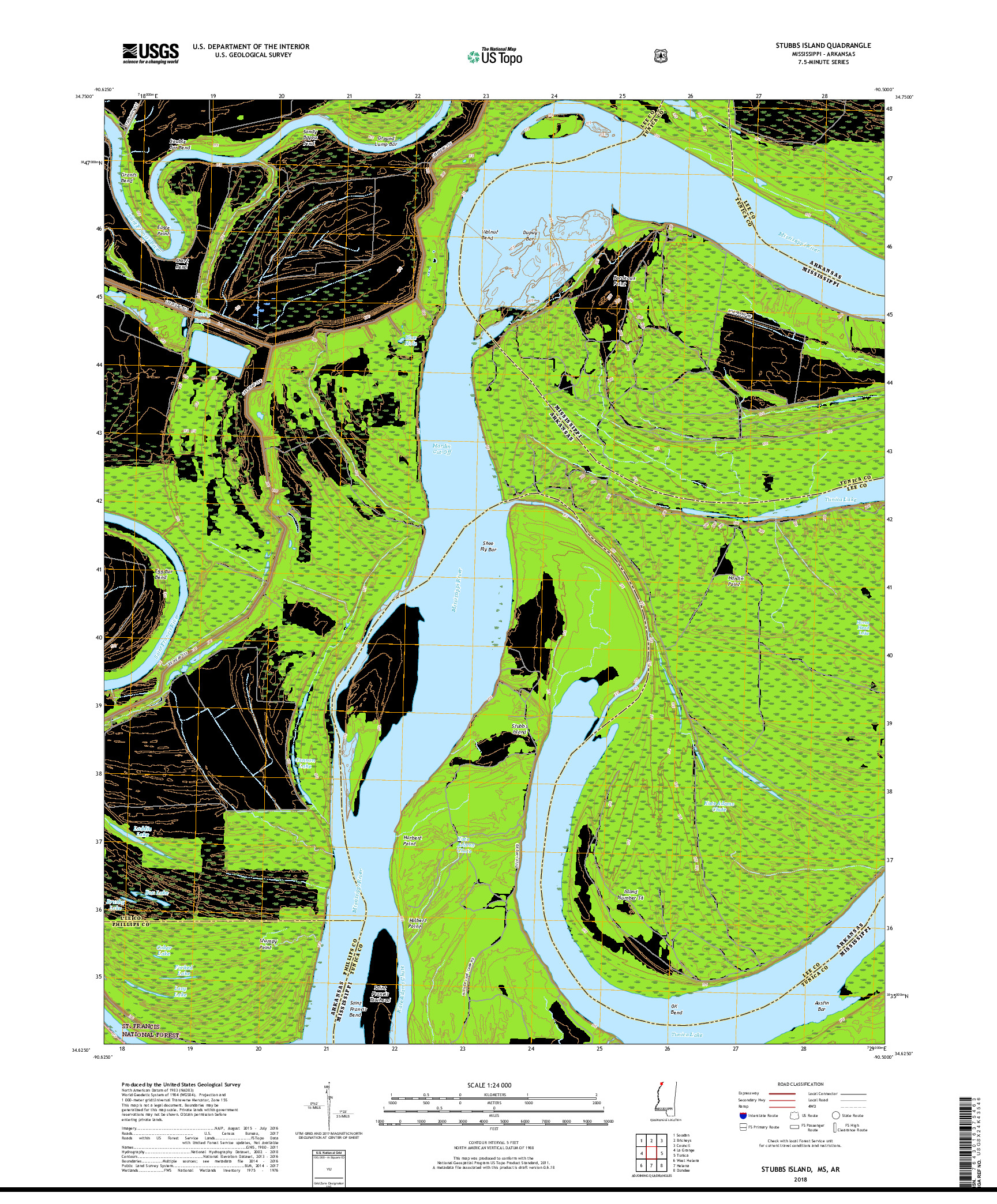 USGS US TOPO 7.5-MINUTE MAP FOR STUBBS ISLAND, MS,AR 2018