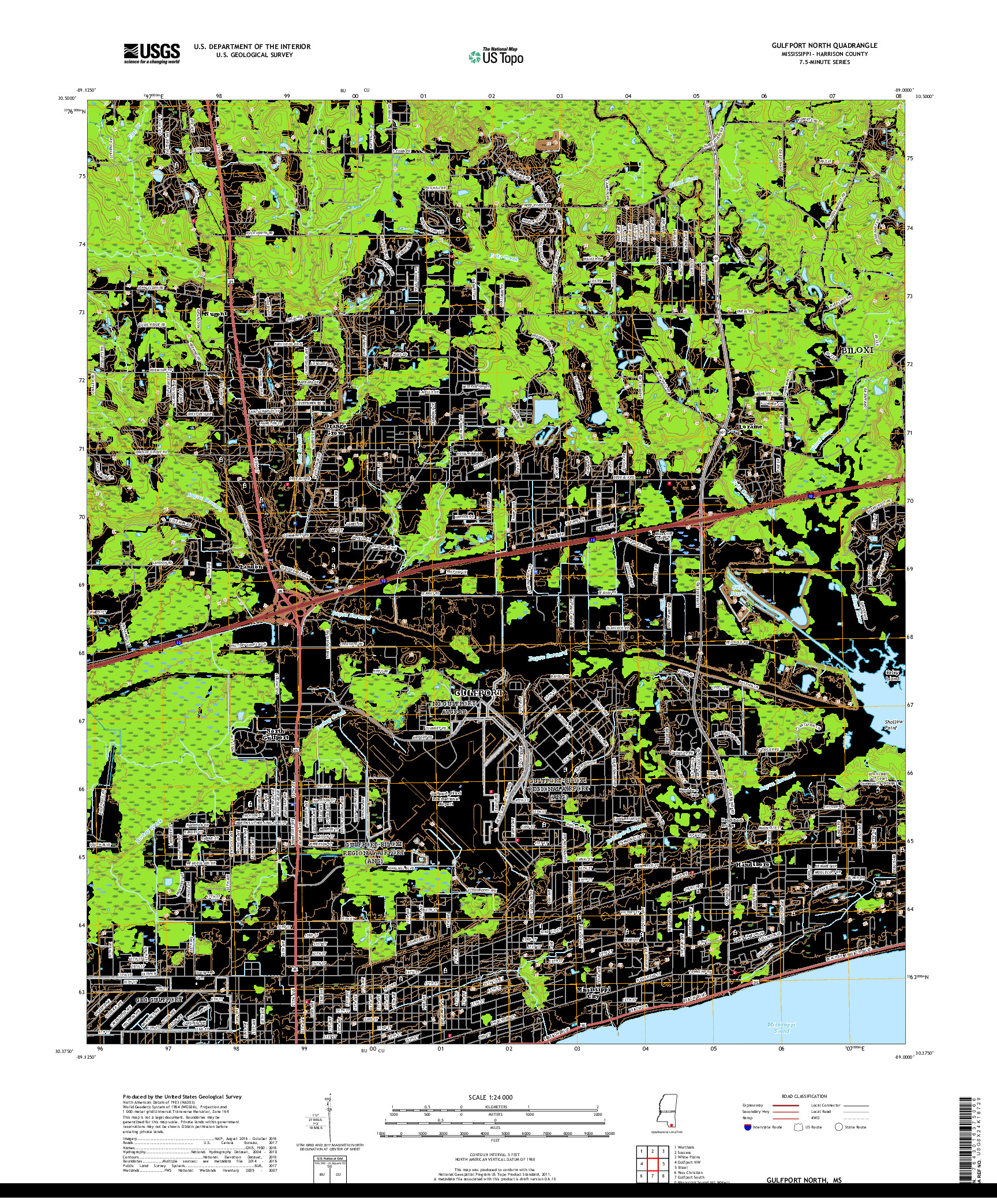 USGS US TOPO 7.5-MINUTE MAP FOR GULFPORT NORTH, MS 2018