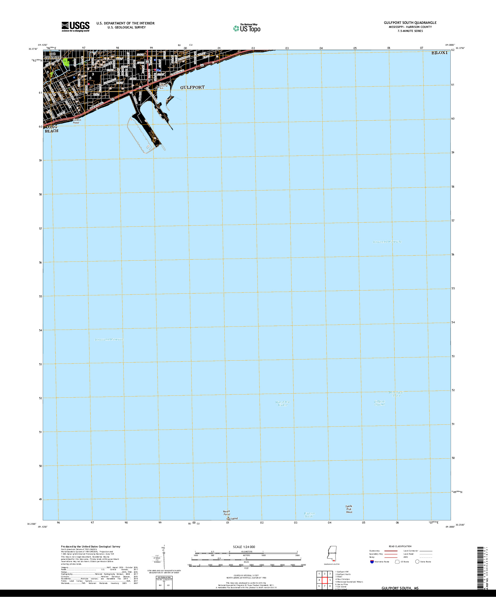 USGS US TOPO 7.5-MINUTE MAP FOR GULFPORT SOUTH, MS 2018