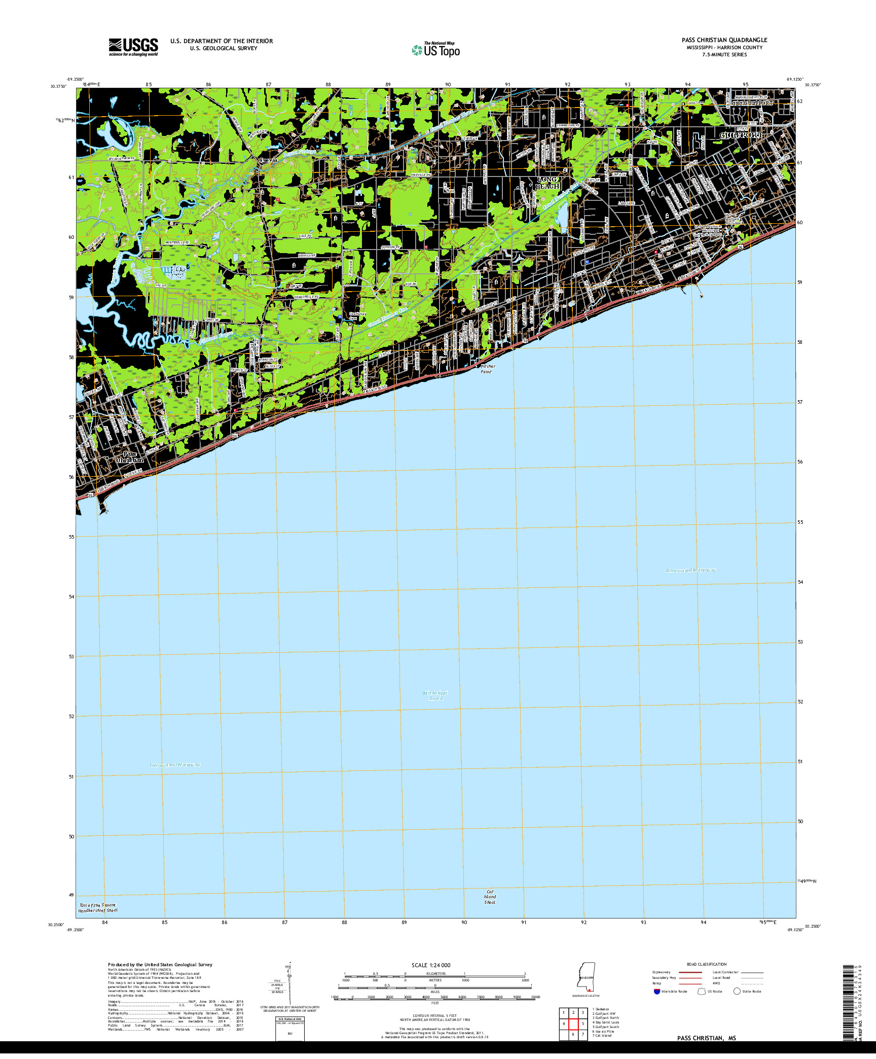 USGS US TOPO 7.5-MINUTE MAP FOR PASS CHRISTIAN, MS 2018